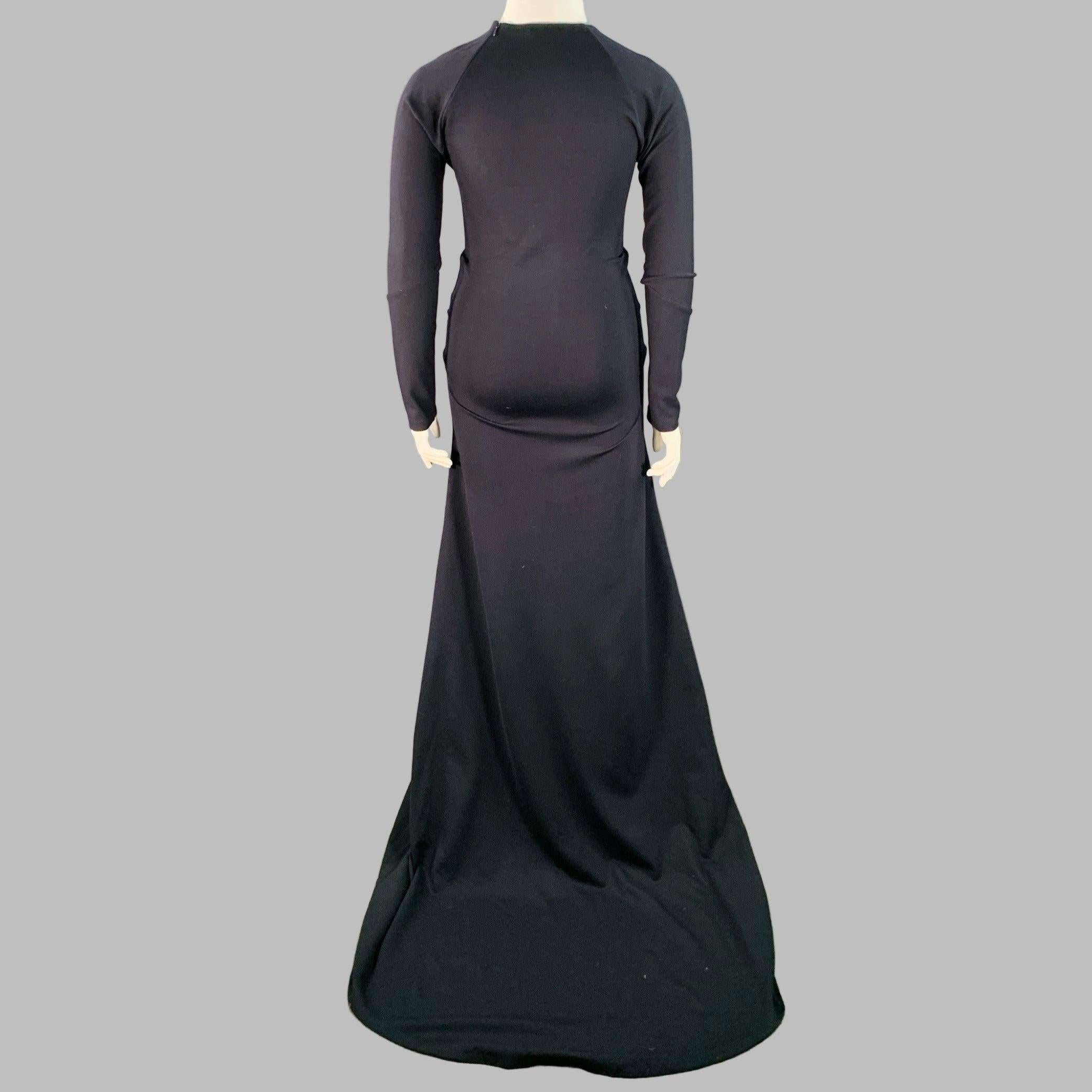 Noir JIL SANDER Taille 10 Robe de soirée longue froncée en viscose bleu marine en vente