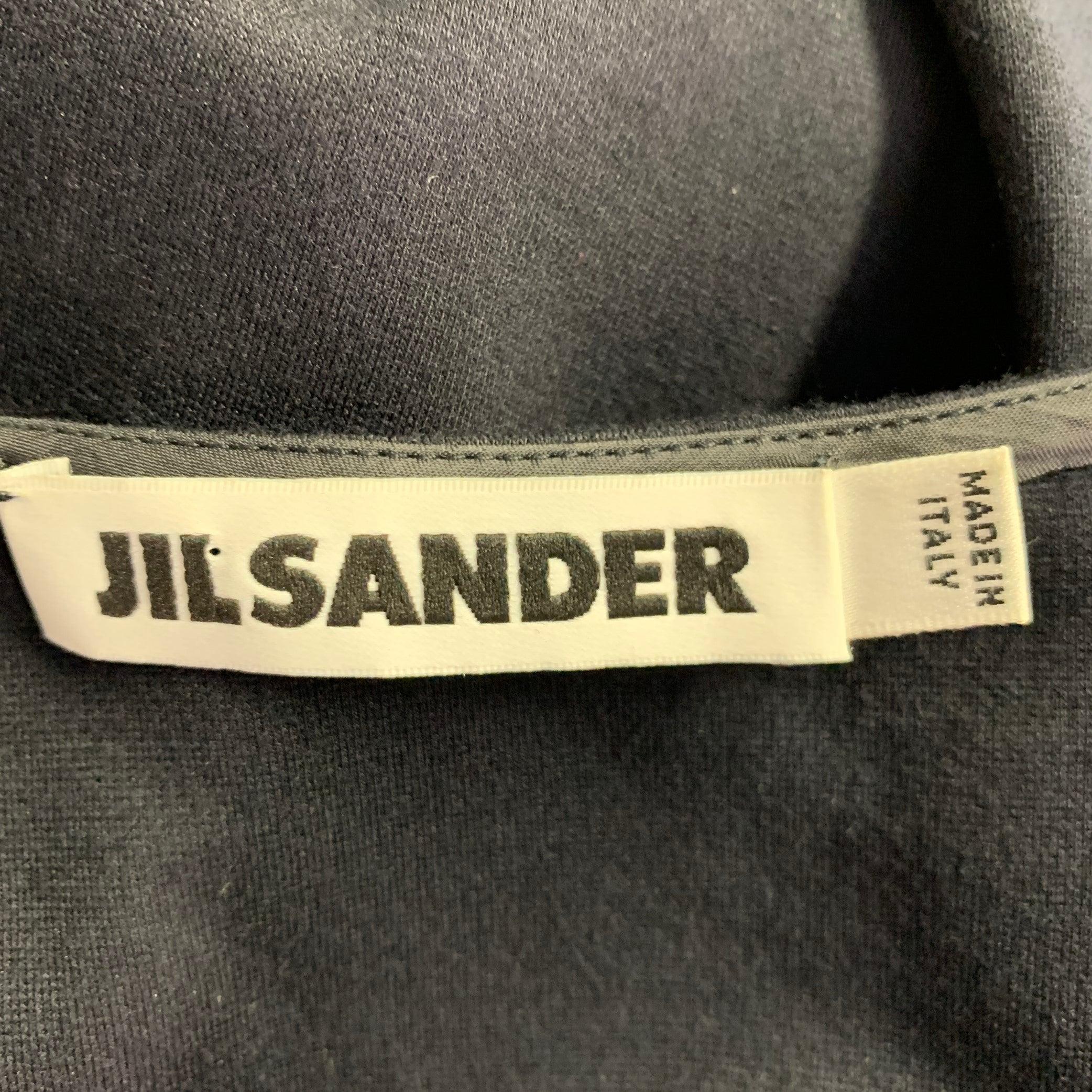 JIL SANDER Taille 10 Robe de soirée longue froncée en viscose bleu marine Pour femmes en vente