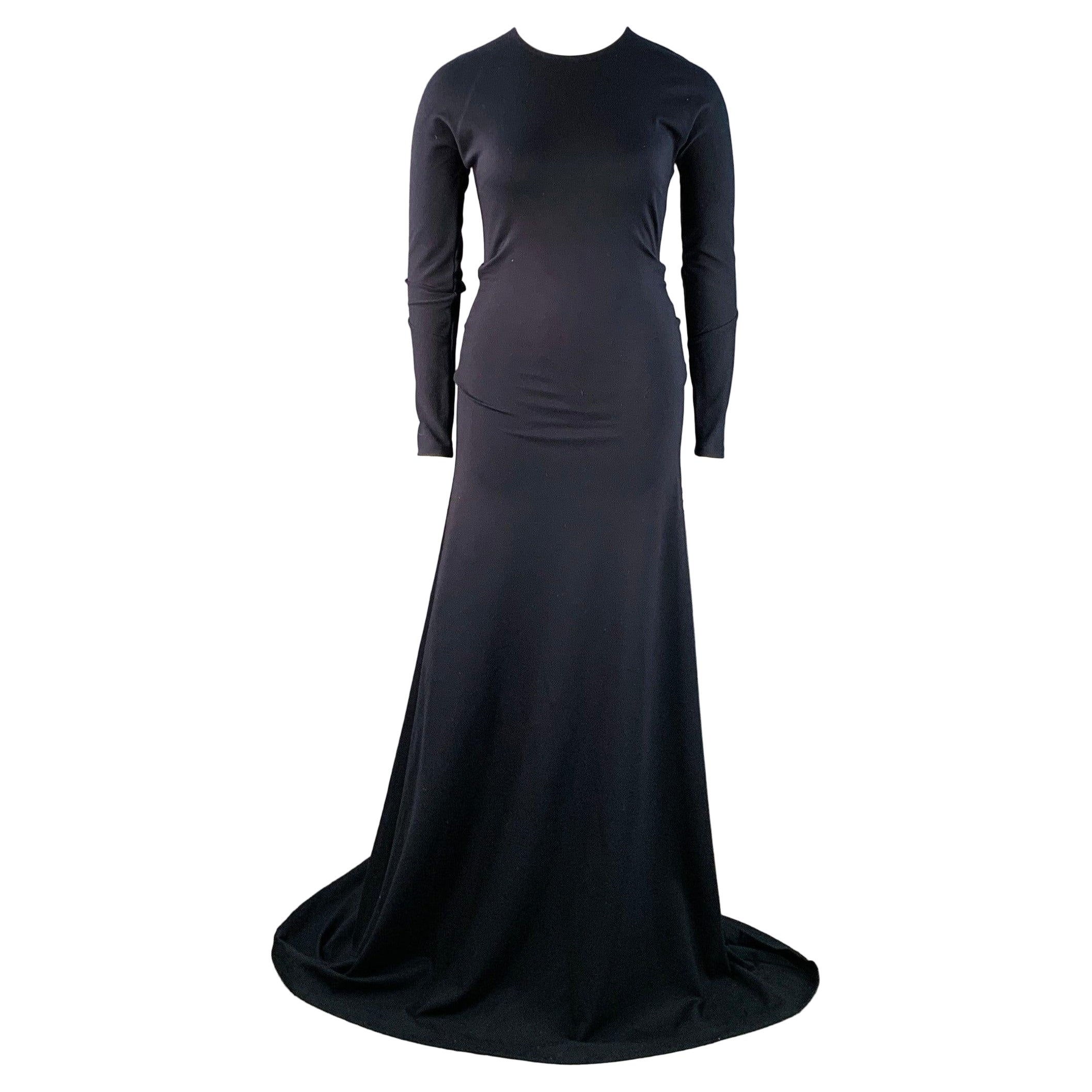 JIL SANDER Taille 10 Robe de soirée longue froncée en viscose bleu marine en vente