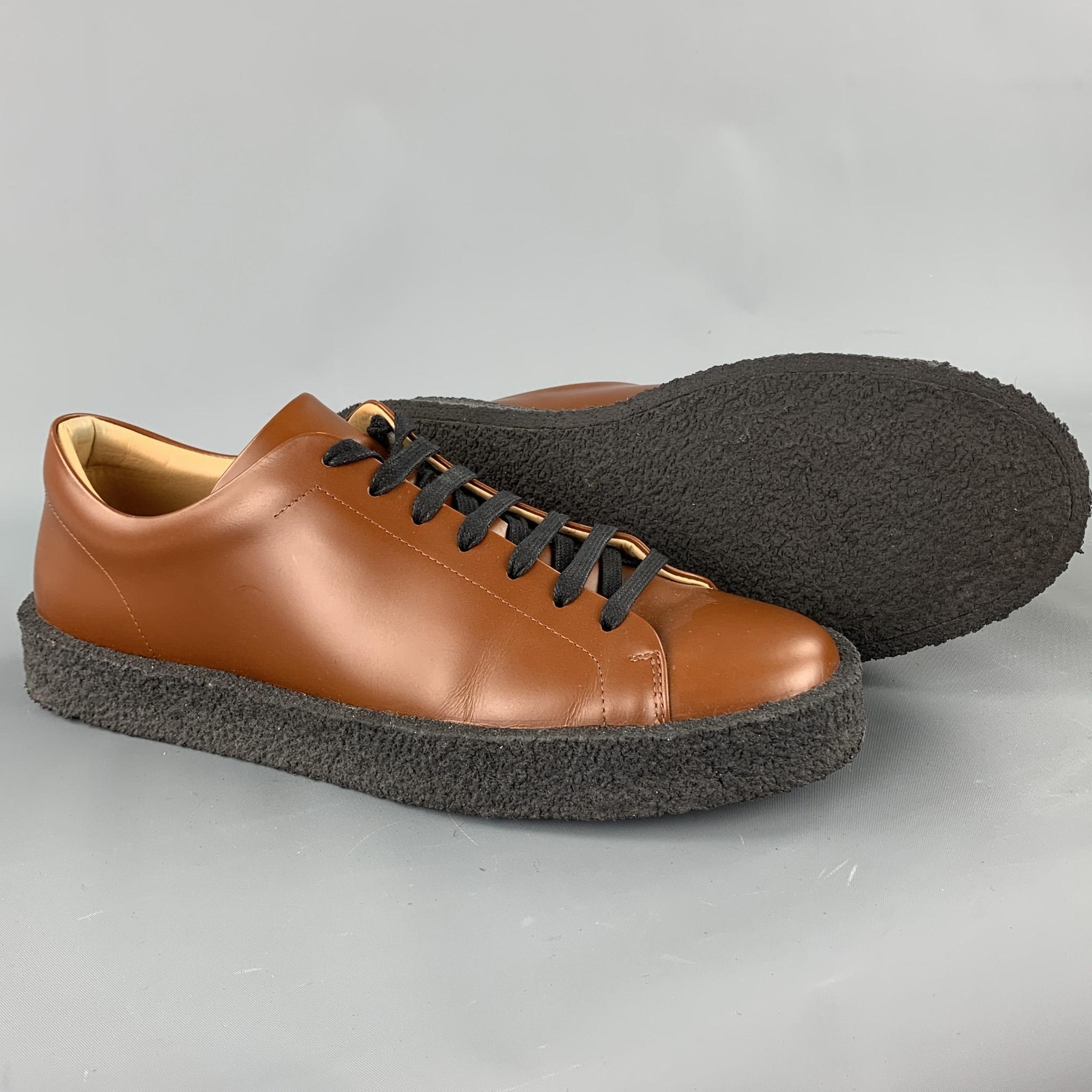 JIL SANDER Size 10 Whiskey Brown Leather Rubber Sole Lace Up Shoes In Excellent Condition In San Francisco, CA