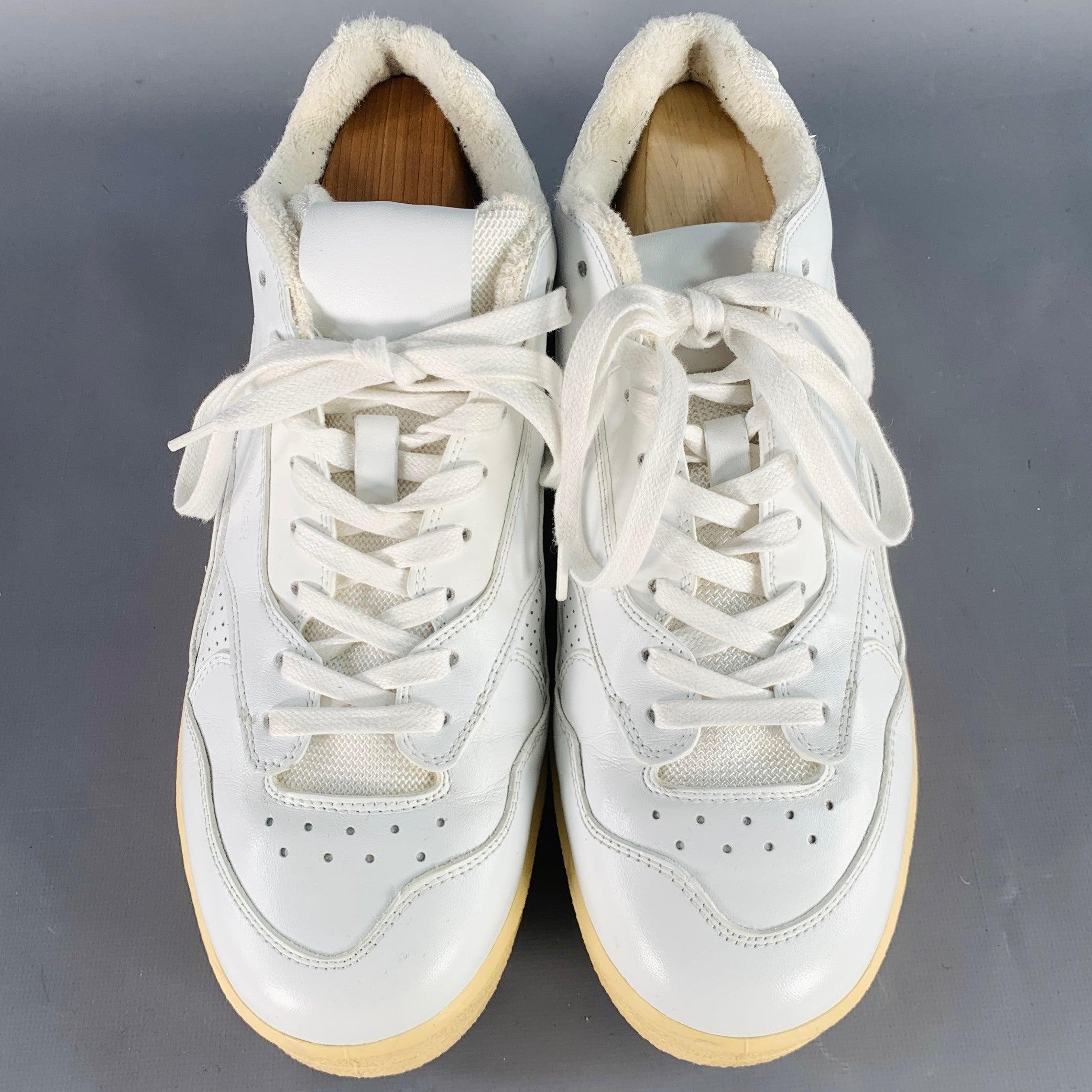 Men's JIL SANDER Size 10 White Leather Rubber Sole Lace-Up Low Top Sneakers For Sale