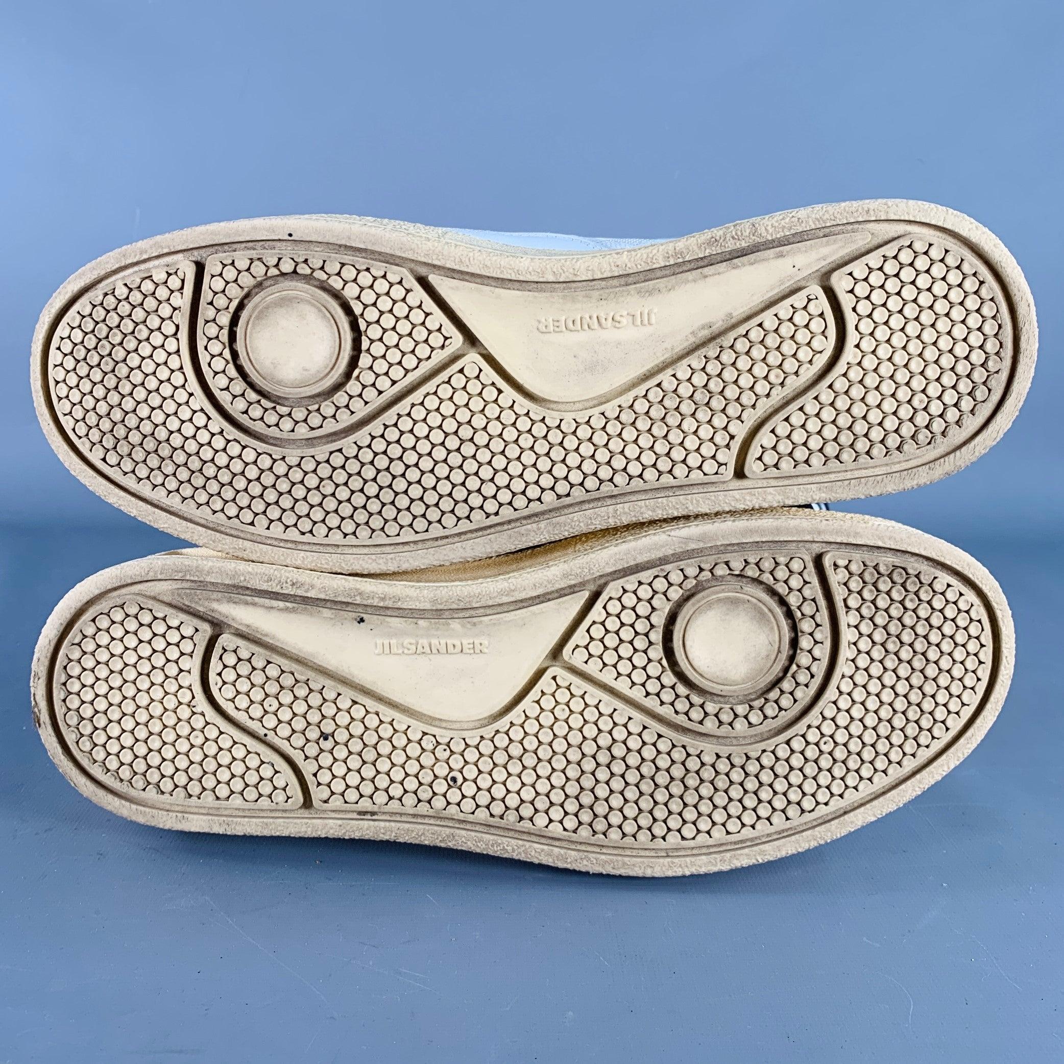 JIL SANDER Size 10 White Leather Rubber Sole Lace-Up Low Top Sneakers For Sale 2