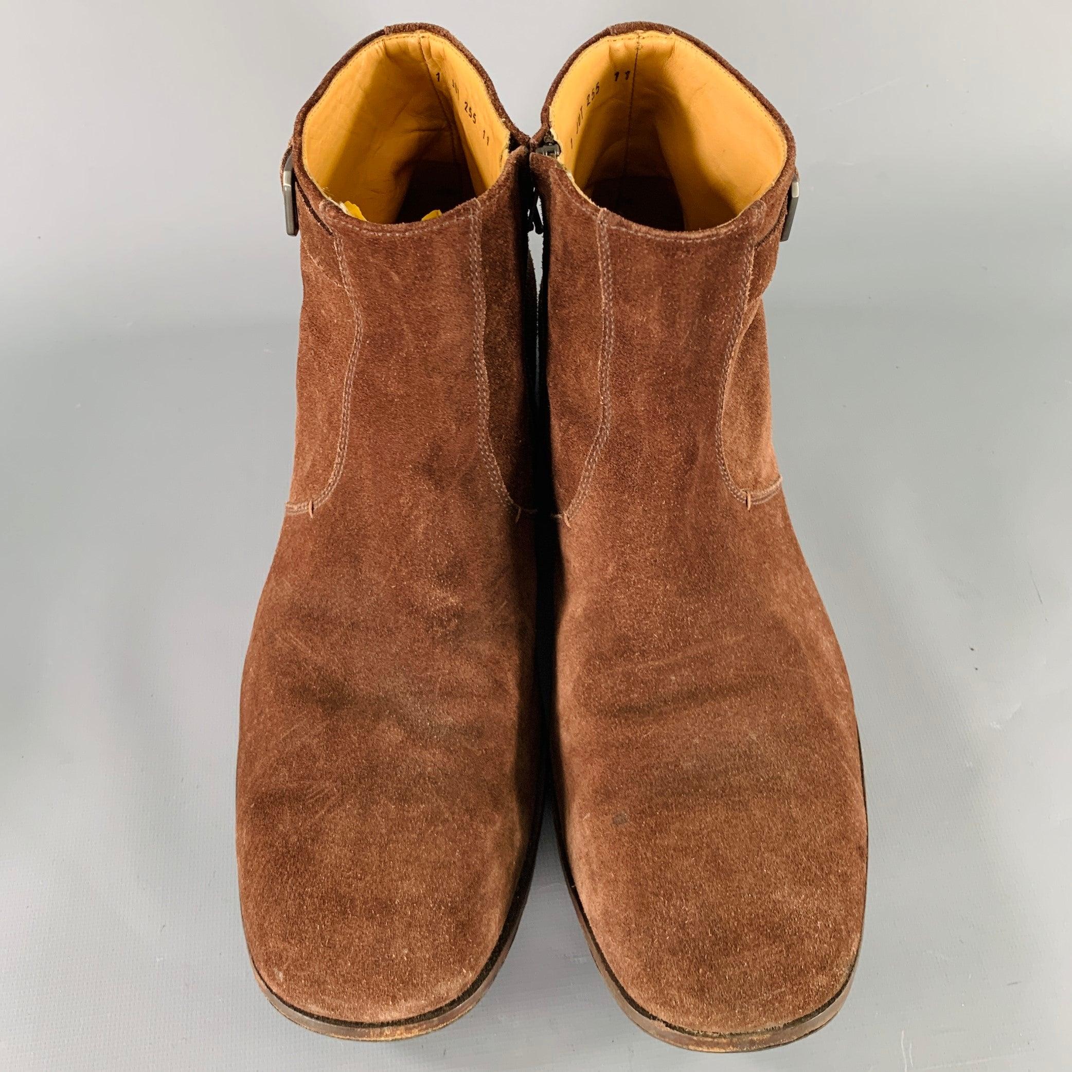JIL SANDER Taille 11 Bottes en daim à fermeture latérale Brown Bon état - En vente à San Francisco, CA