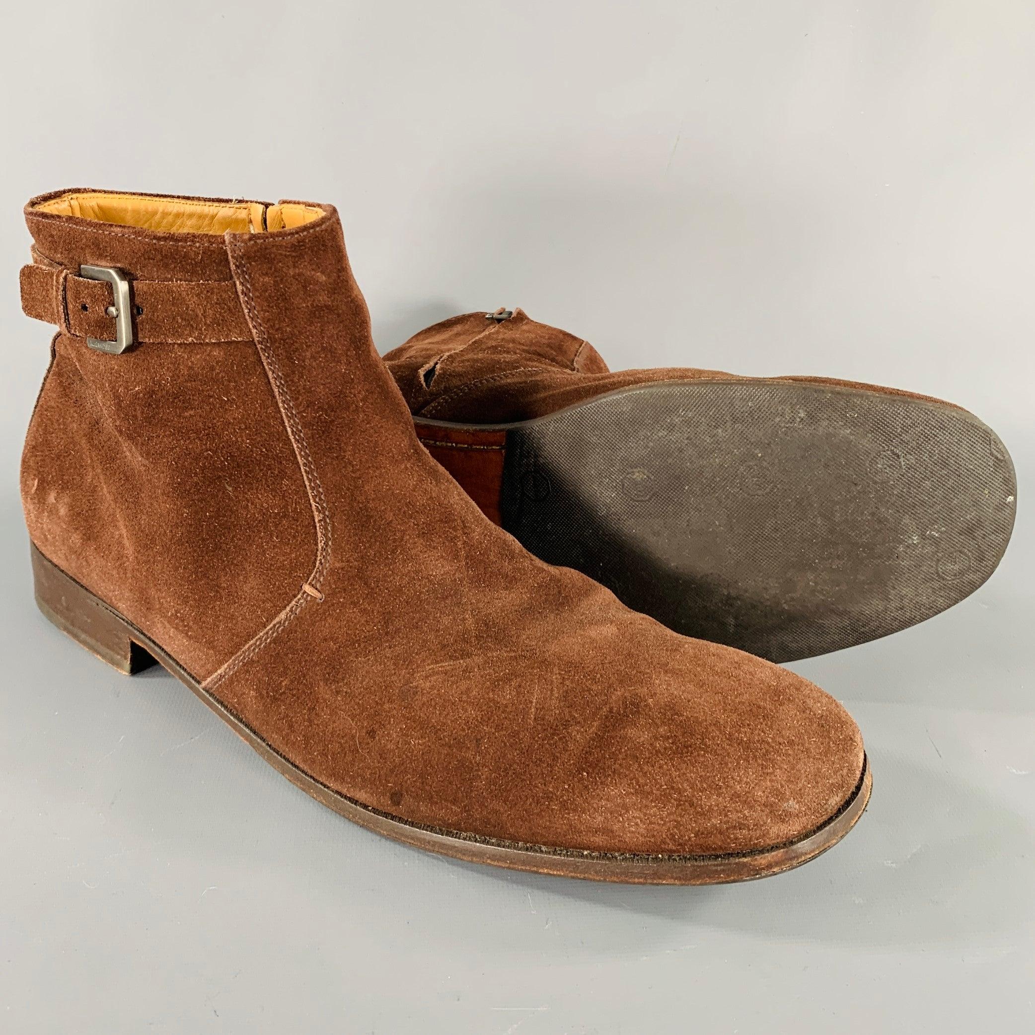 JIL SANDER Taille 11 Bottes en daim à fermeture latérale Brown Pour hommes en vente