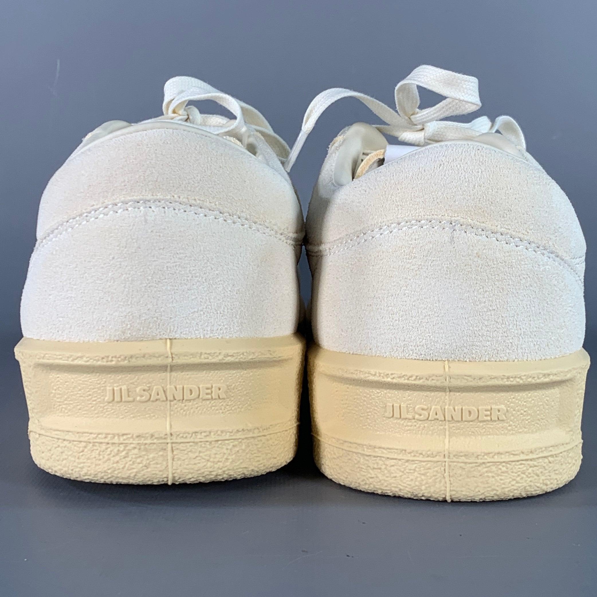 Beige JIL SANDER Size 12 Natural Textured Suede Low Top Lace-Up Sneakers For Sale