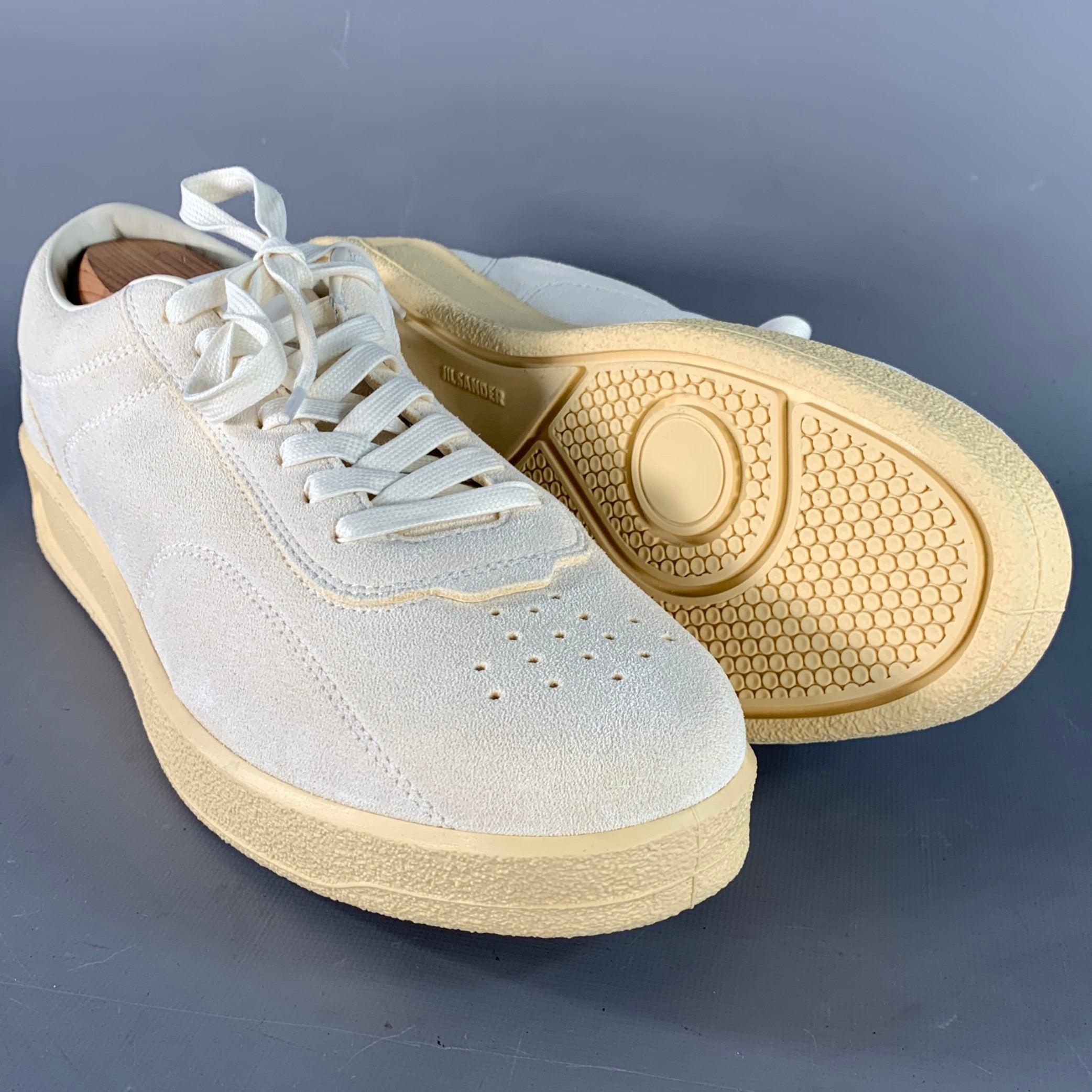 Men's JIL SANDER Size 12 Natural Textured Suede Low Top Lace-Up Sneakers For Sale
