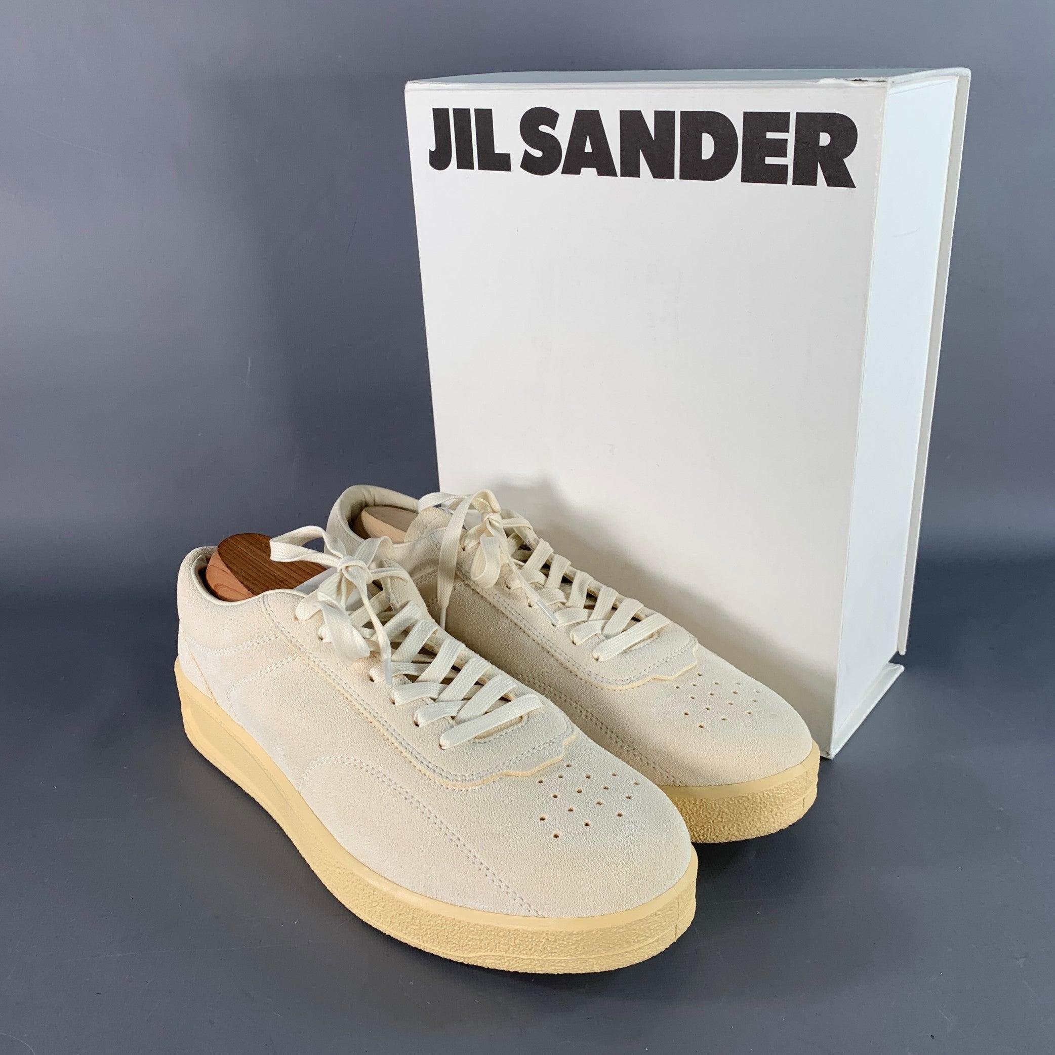 JIL SANDER Size 12 Natural Textured Suede Low Top Lace-Up Sneakers For Sale 4