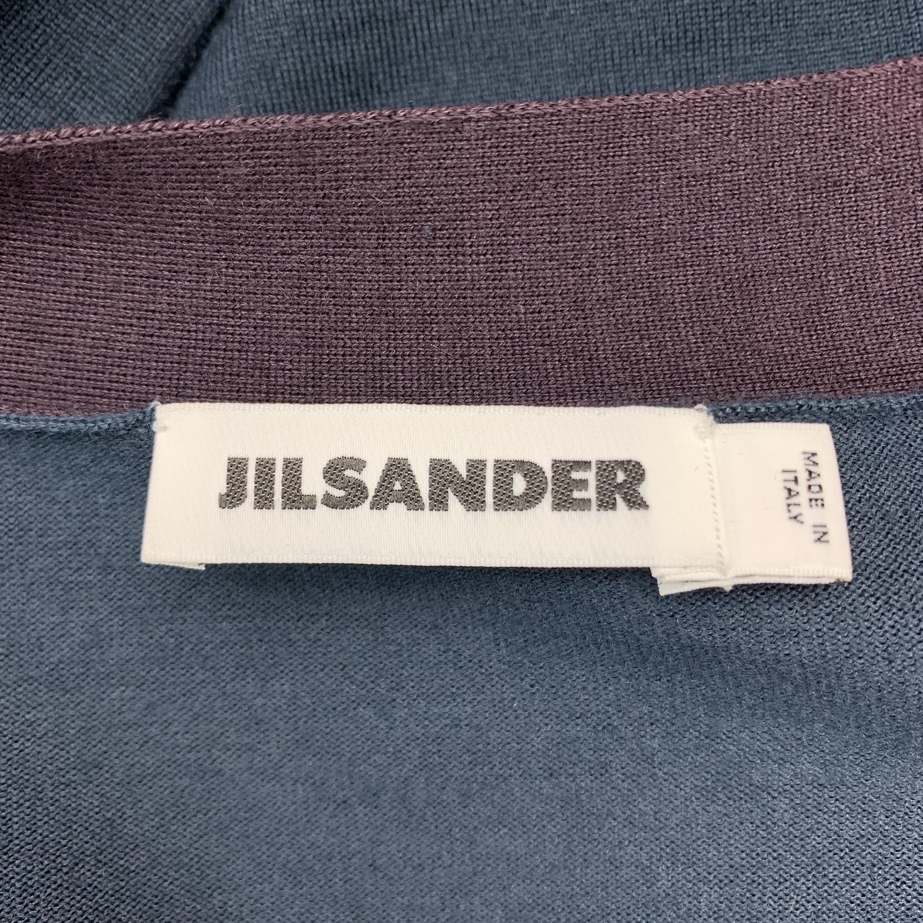 JIL SANDER Size 12 Navy & Plum Color Block Cashmere Blend Cardigan In Excellent Condition In San Francisco, CA