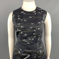 JIL SANDER Size 12 Navy & White Textured Sleeveless Cocktail Dress