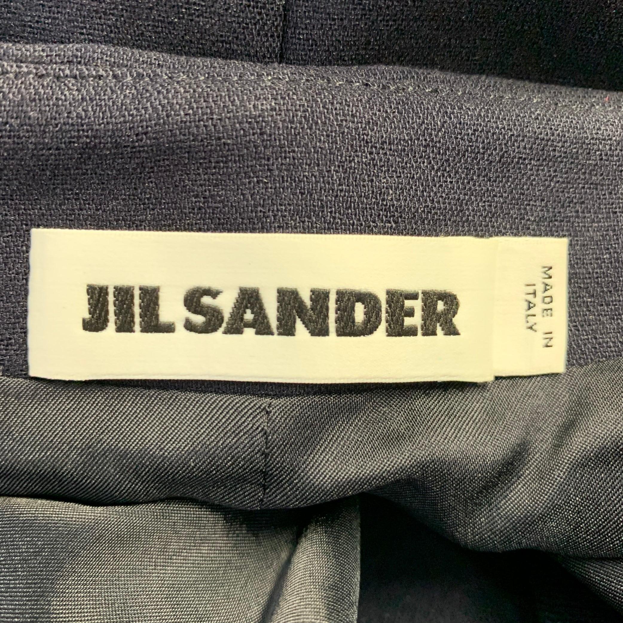 Noir JIL SANDER Taille 2 Navy Cotton Blend Zip Up A-Line Skirt en vente