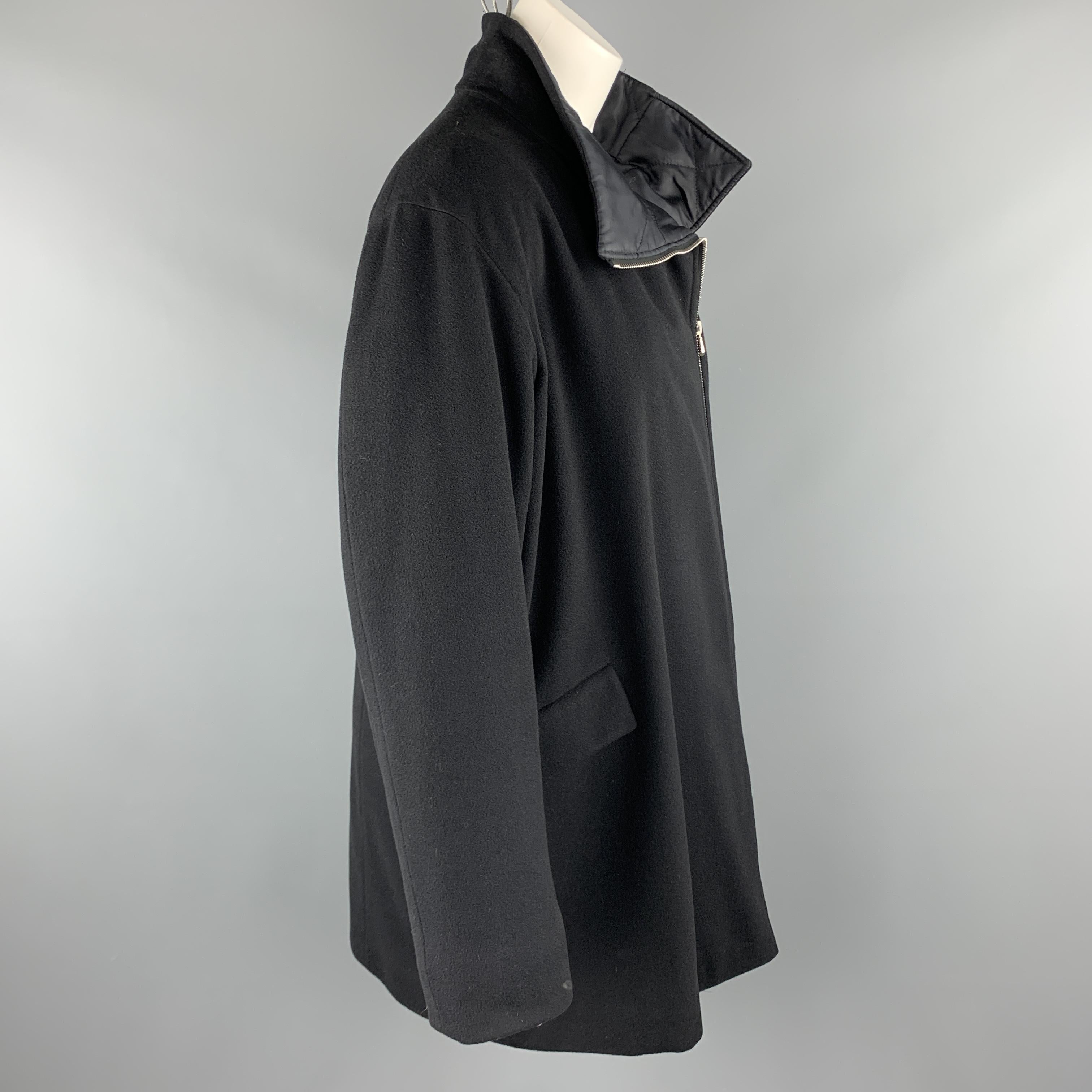 Black JIL SANDER Size 2 Navy Wool Blend Asymmetrical Zip High Collar Coat