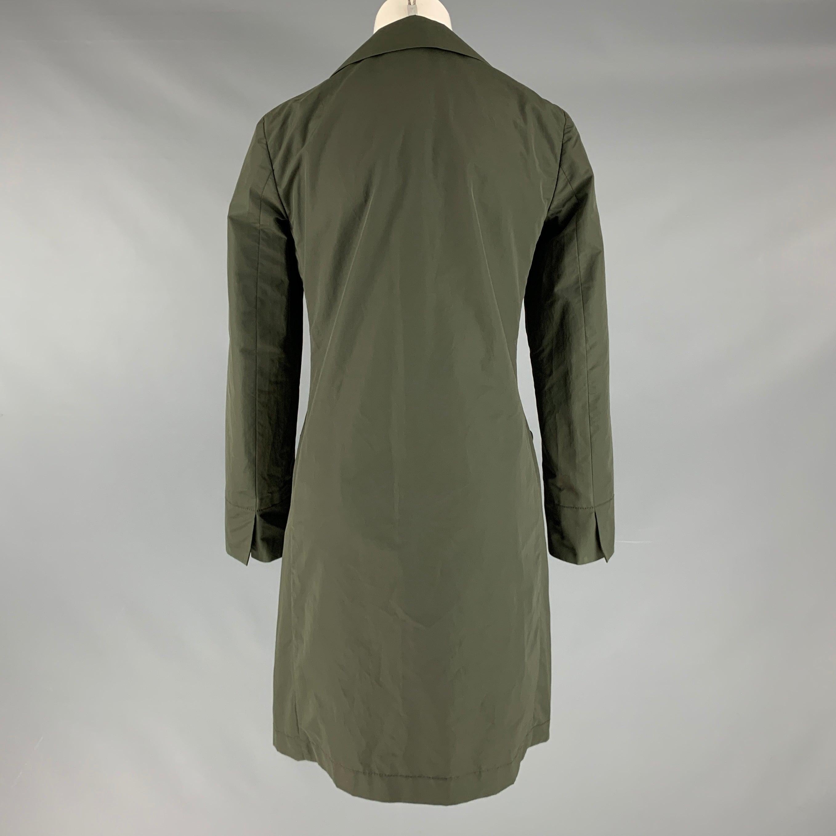 JIL SANDER Size 2 Olive Cotton Polyamide Solid Notch Lapel Coat In Good Condition For Sale In San Francisco, CA