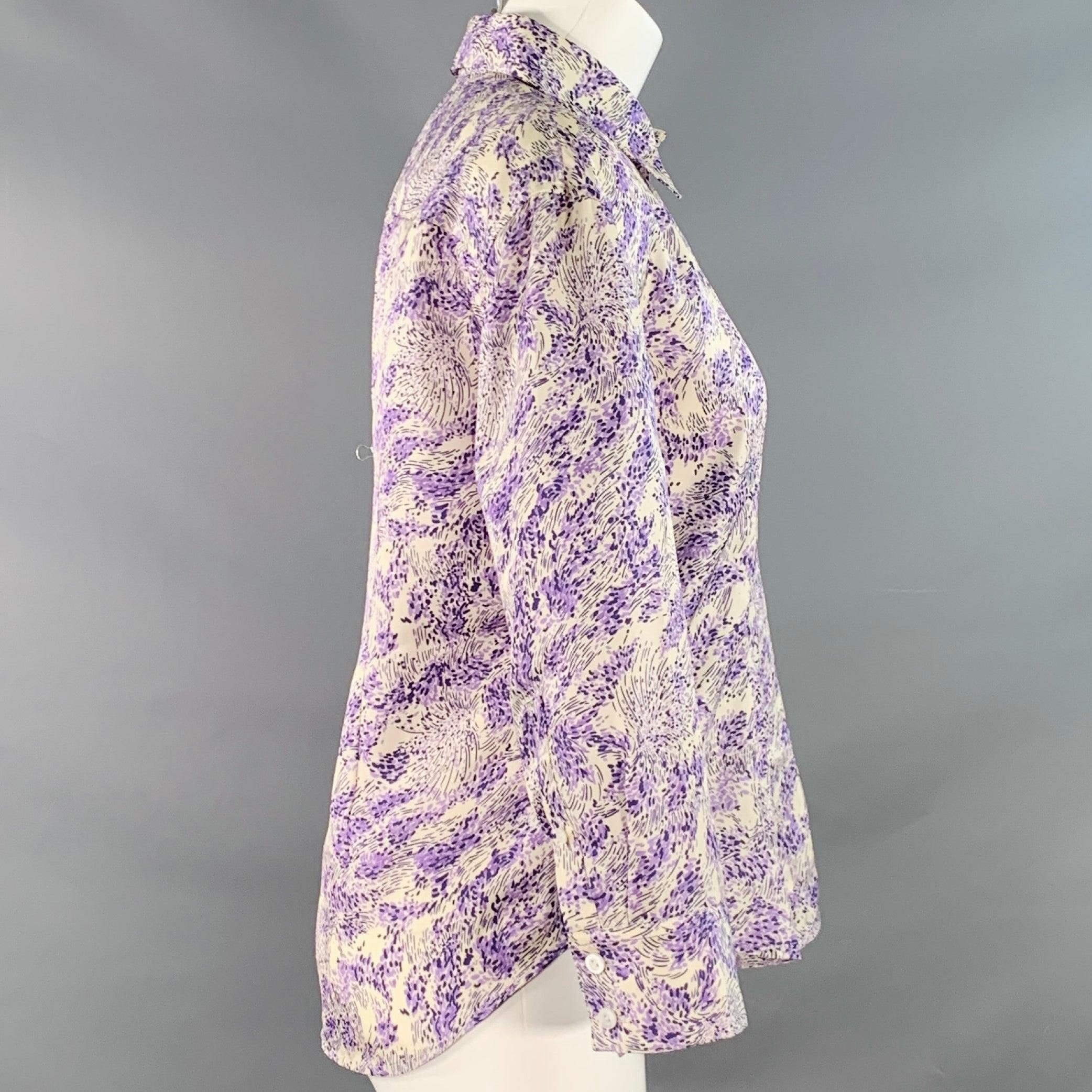 JIL SANDER Talla 2 Morado Blanco Cupro Seda Abstracto Top Casual Gris en venta