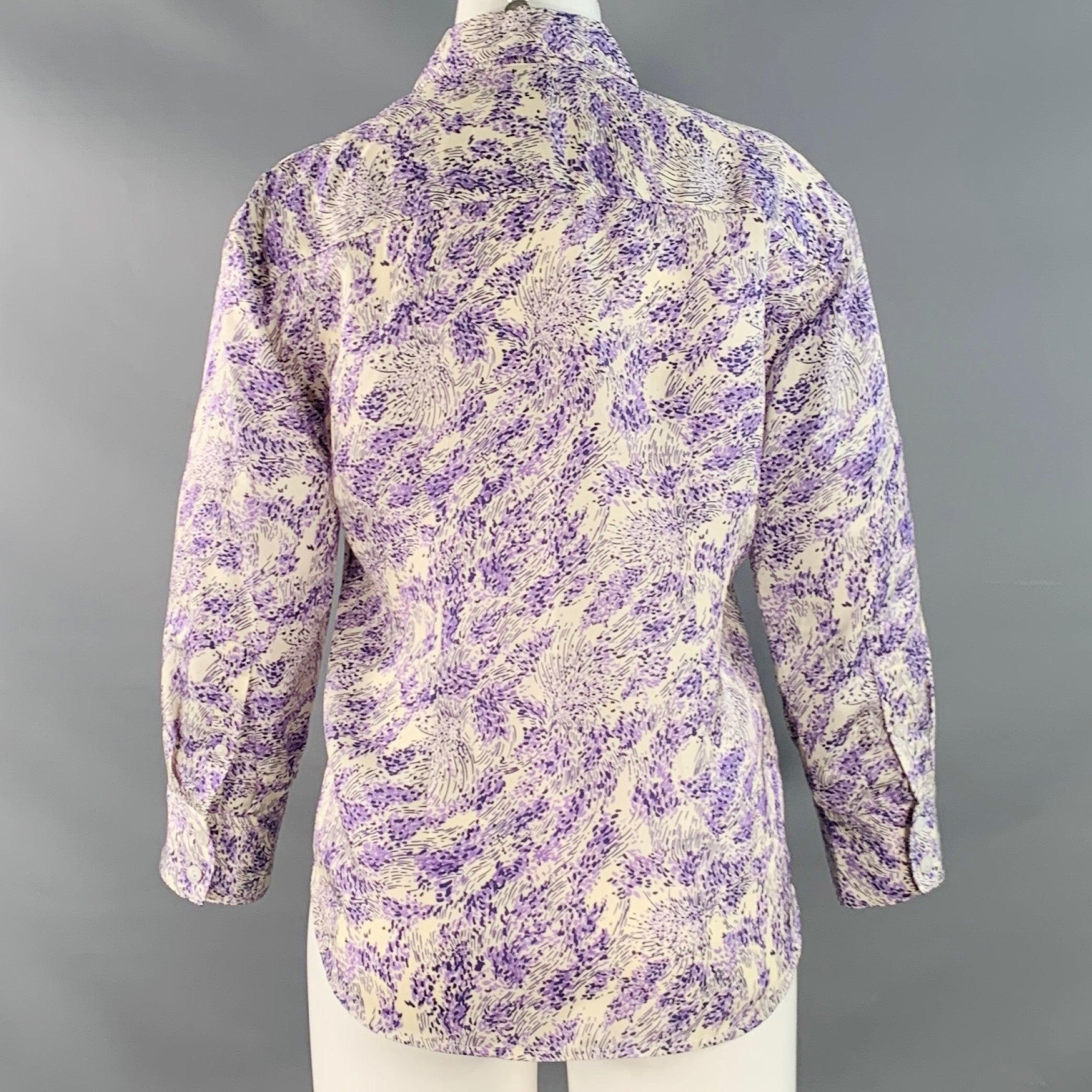 JIL SANDER Talla 2 Morado Blanco Cupro Seda Abstracto Top Casual en Excelente estado para la venta en San Francisco, CA