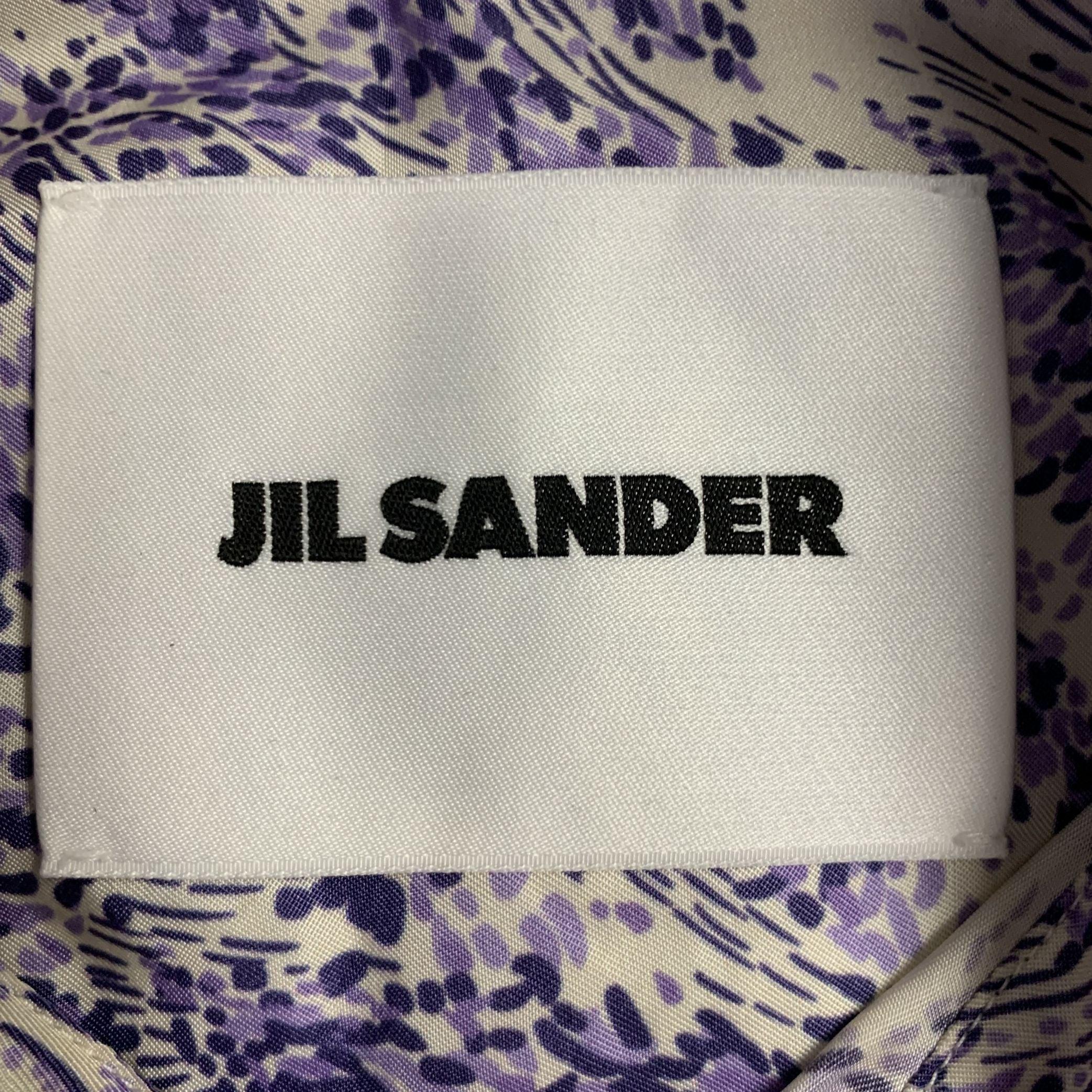 De las mujeres JIL SANDER Talla 2 Morado Blanco Cupro Seda Abstracto Top Casual en venta