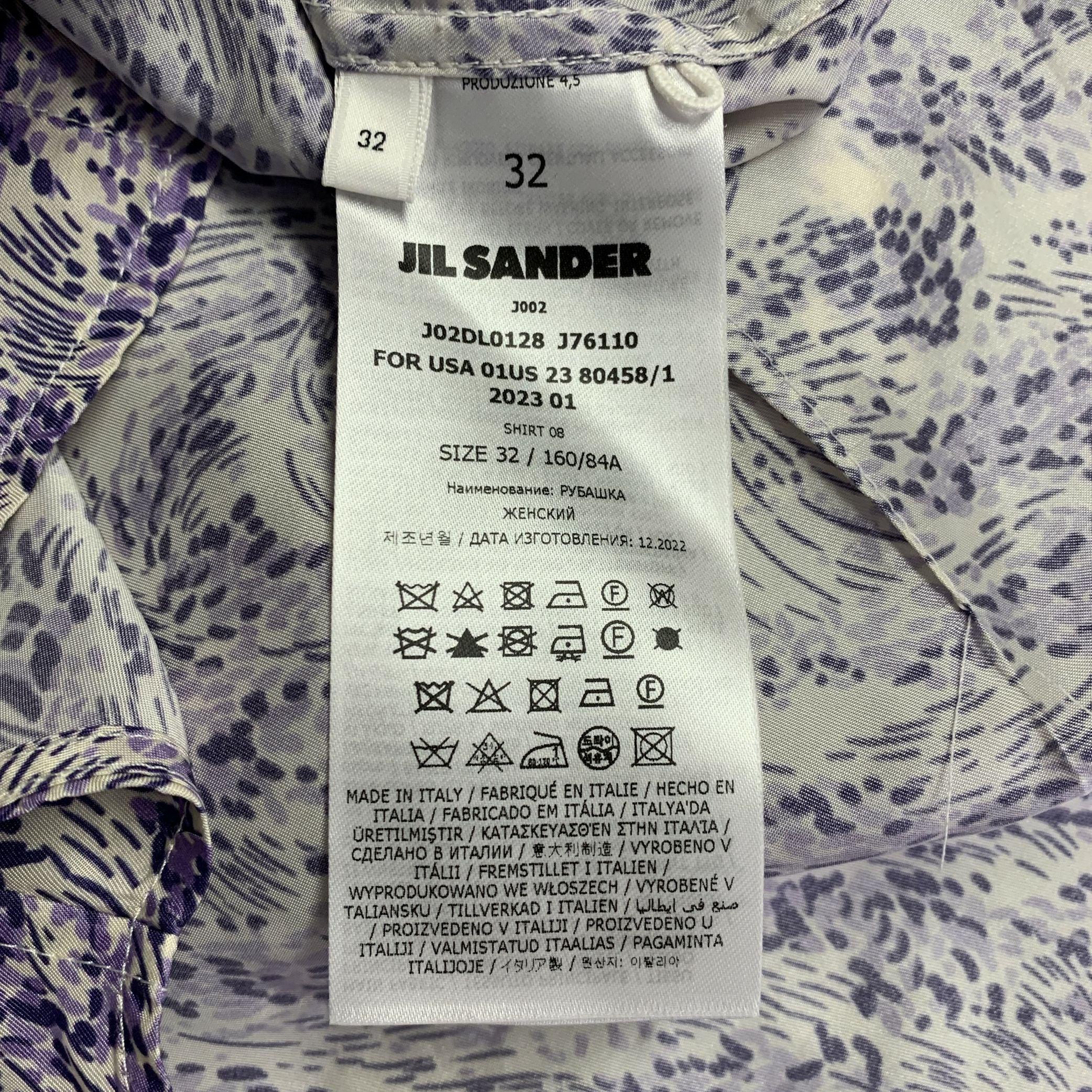 JIL SANDER Talla 2 Morado Blanco Cupro Seda Abstracto Top Casual en venta 1