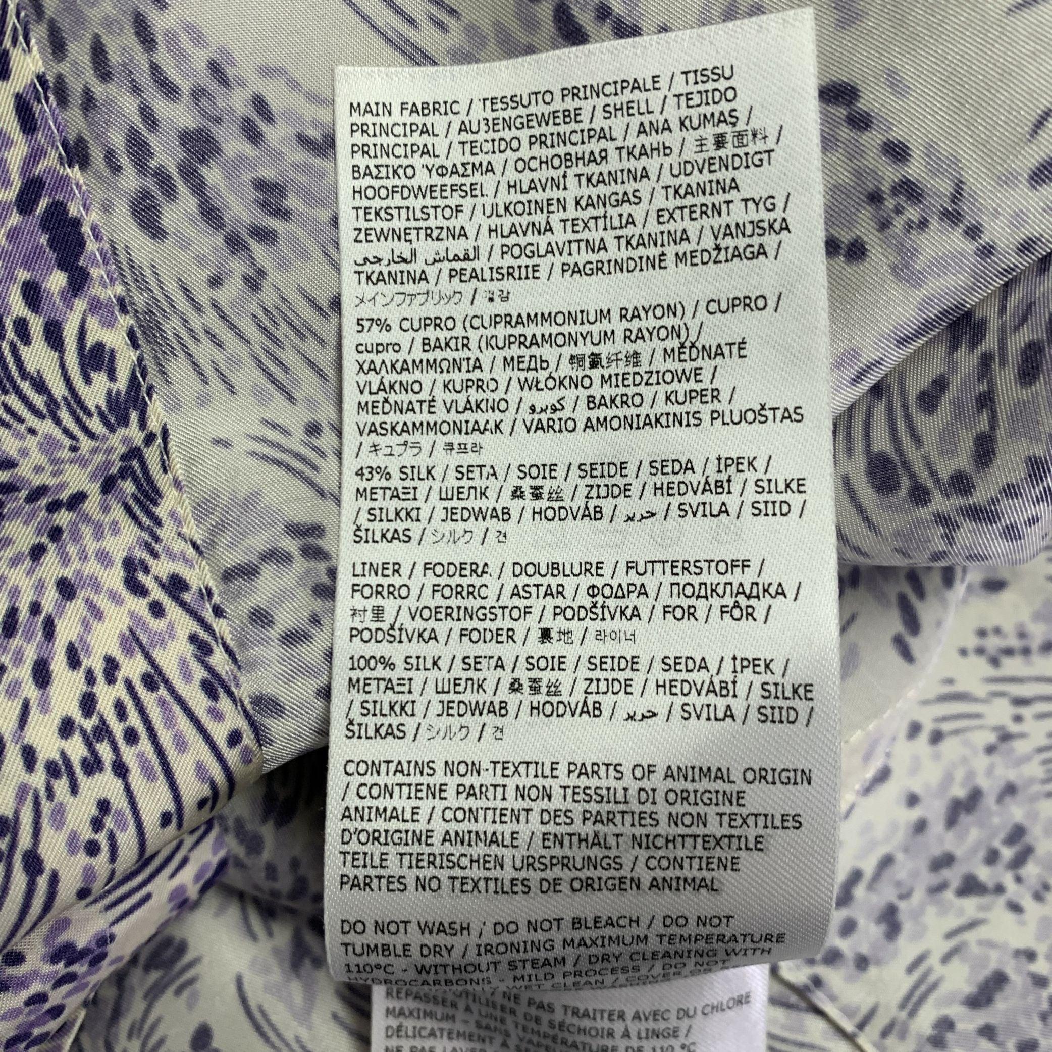 JIL SANDER Talla 2 Morado Blanco Cupro Seda Abstracto Top Casual en venta 2