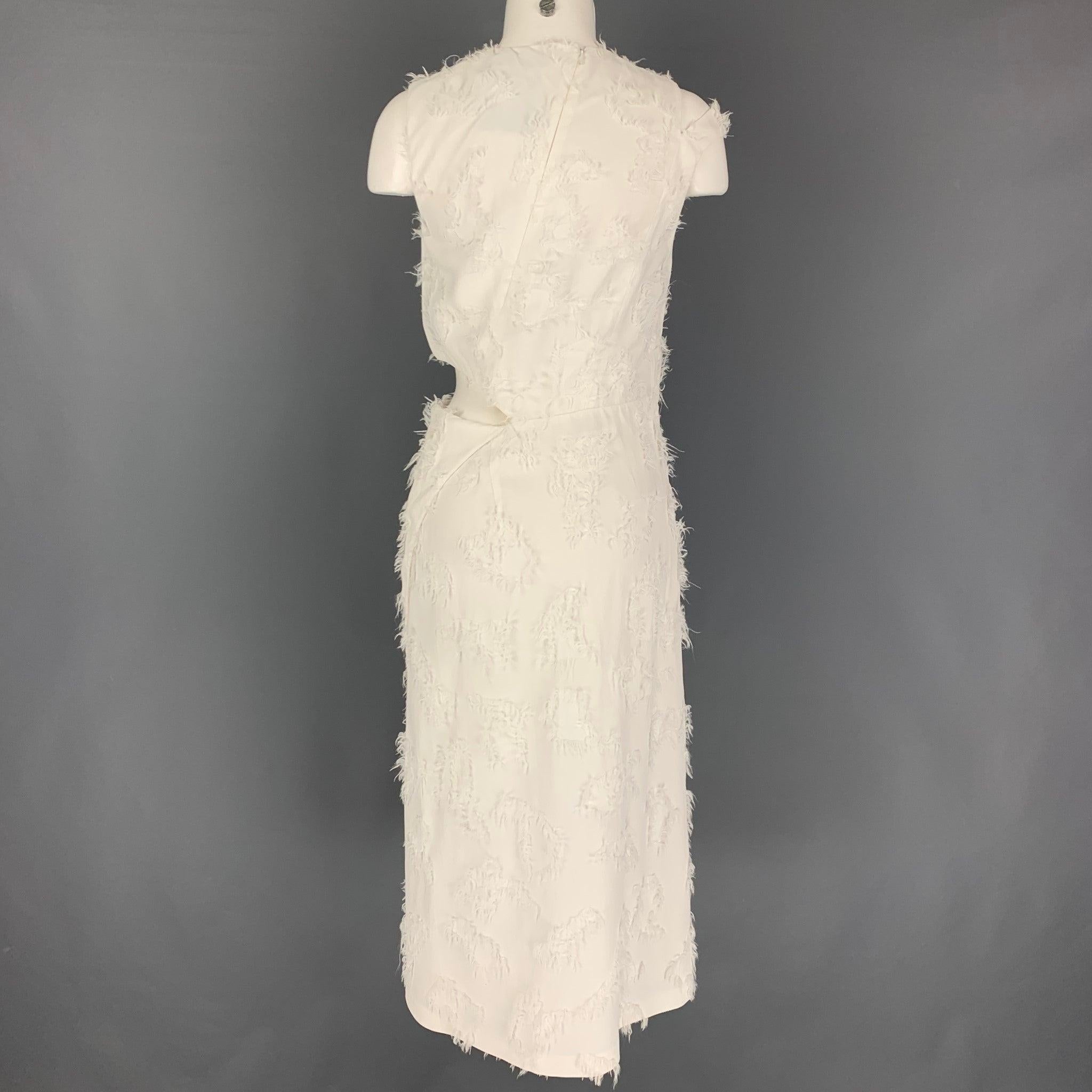 JIL SANDER Size 2 White Viscose Textured Cutout Dress In Good Condition For Sale In San Francisco, CA