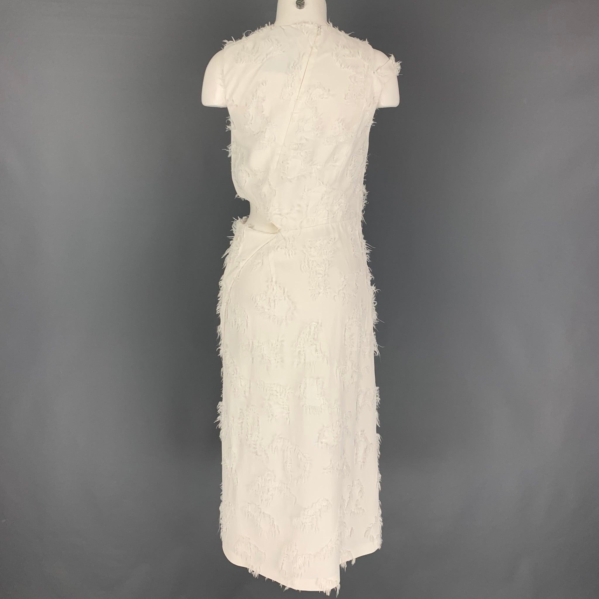 JIL SANDER Size 2 White Viscose Textured Cutout Dress In Good Condition In San Francisco, CA