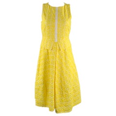 JIL SANDER Size 2 Yellow White Jacquard A-Line Dress