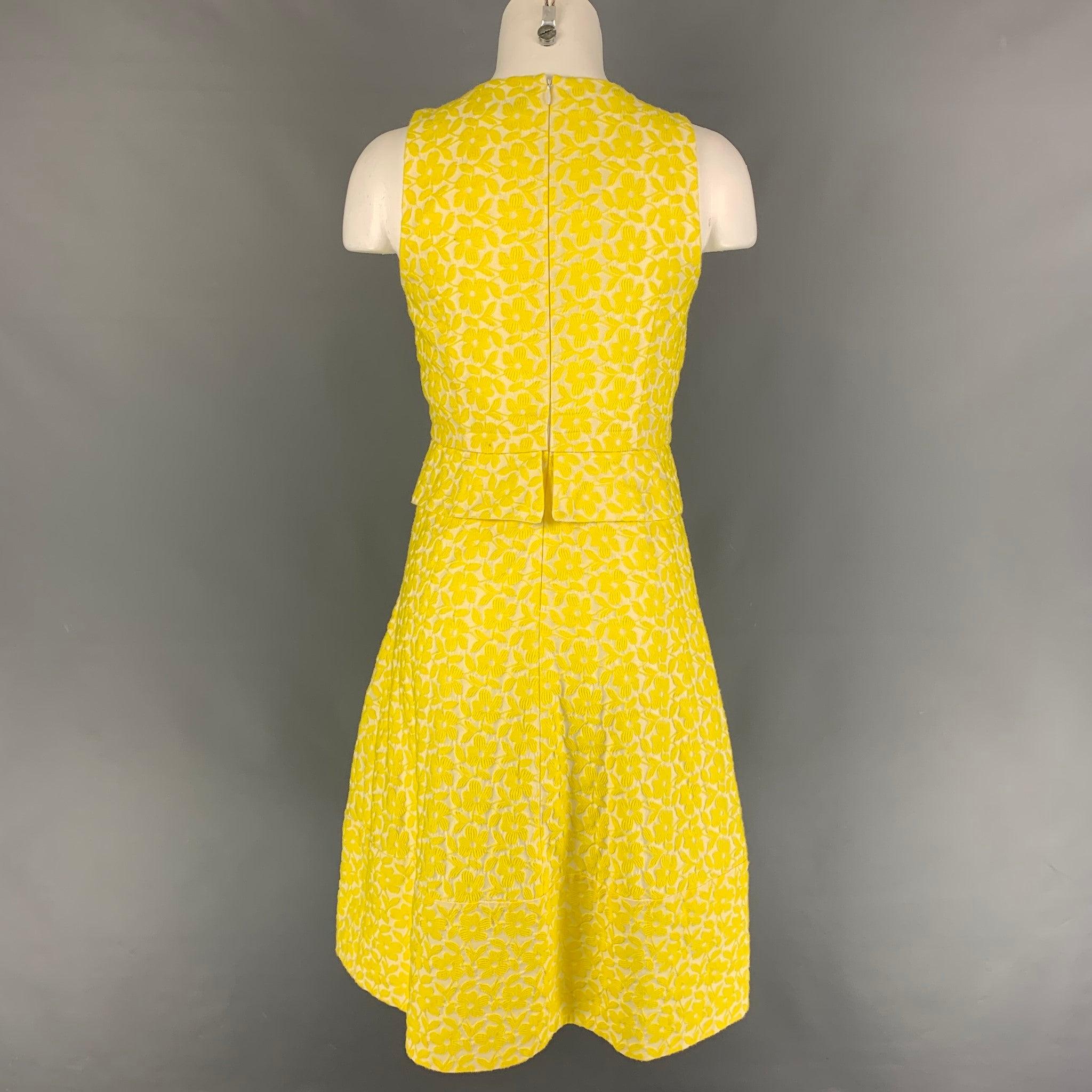 JIL SANDER Size 2 Yellow White Jacquard Cotton Blend A-Line Dress In Good Condition For Sale In San Francisco, CA