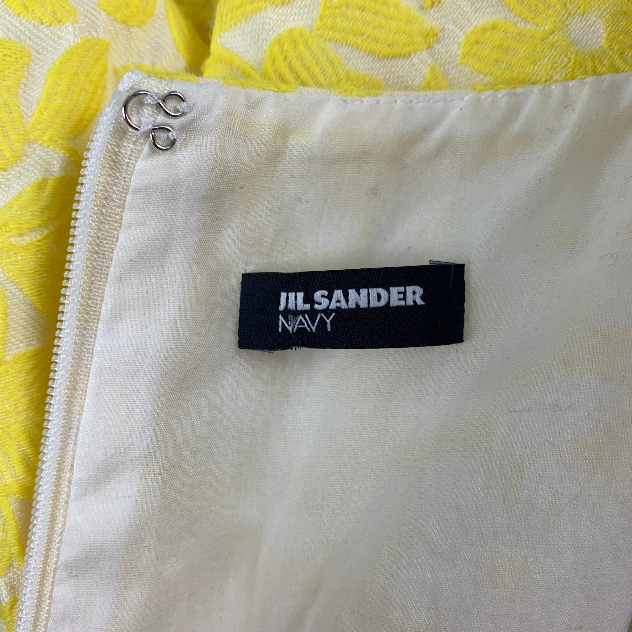 JIL SANDER Größe 2 Gelb Weiß Jacquard Baumwollmischung A-Linien Kleid im Angebot 1