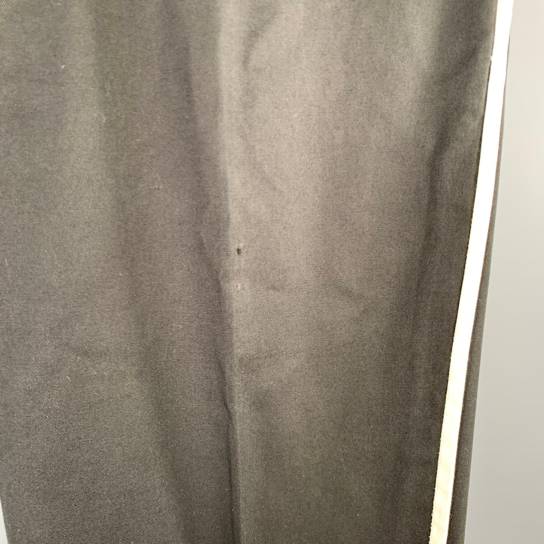 JIL SANDER Size 30 Black White Vertical Stripe Cotton Flat Front Dress Pants In Good Condition For Sale In San Francisco, CA