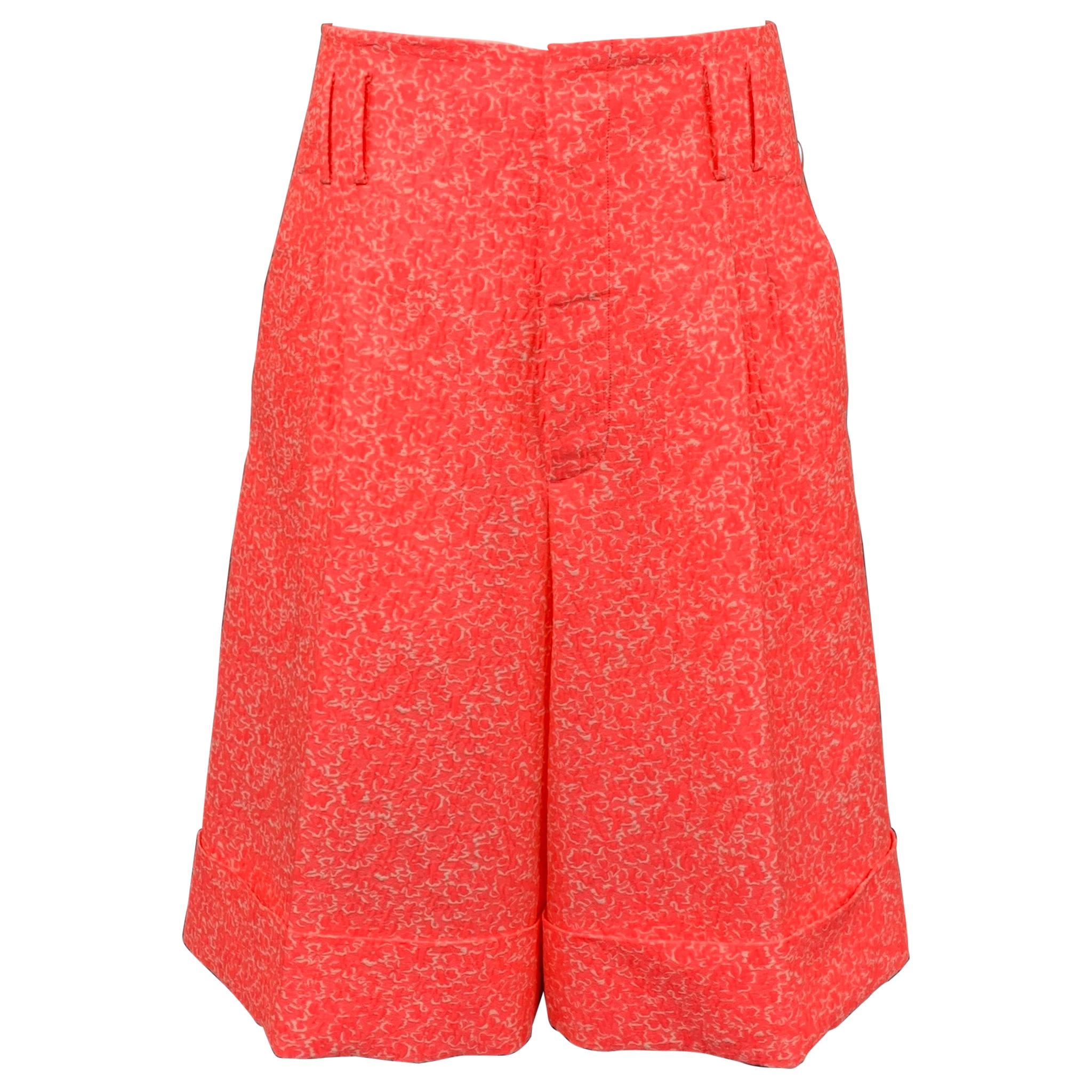 JIL SANDER Size 32 Pink & White Jacquard Cotton Blend Pleated Shorts
