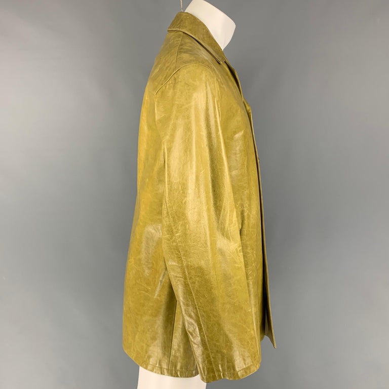 JIL SANDER Size 36 Chartreuse Distressed Leather Coat For Sale at 1stDibs