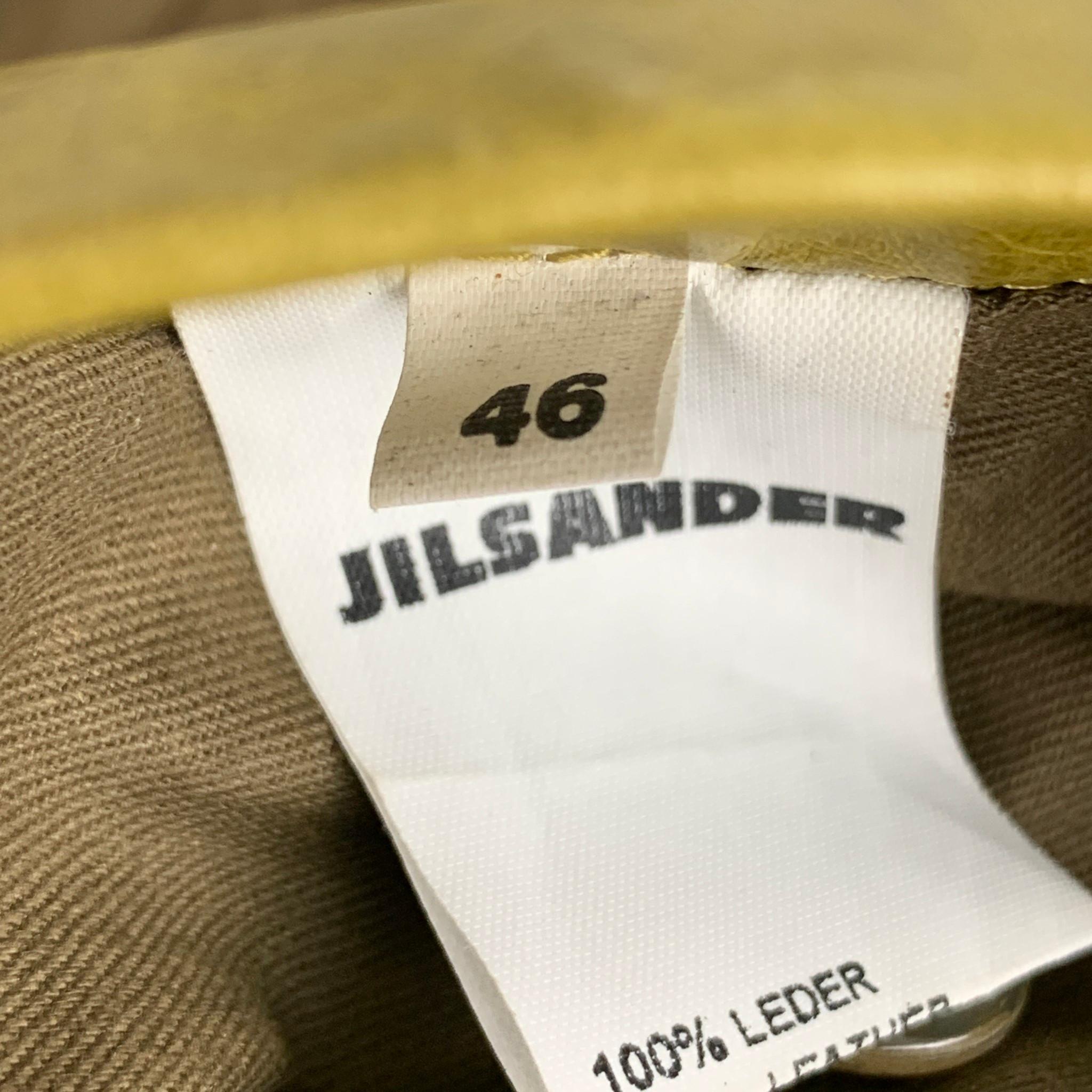 JIL SANDER Size 36 Chartreuse Distressed Leather Coat 1