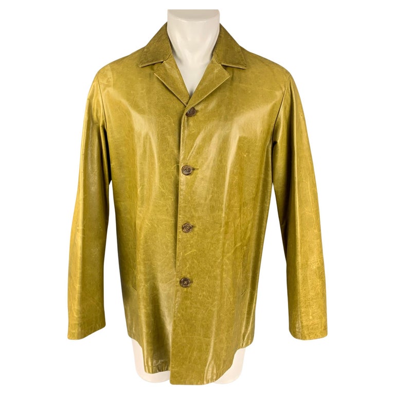JIL SANDER Size 36 Chartreuse Distressed Leather Coat at 1stDibs