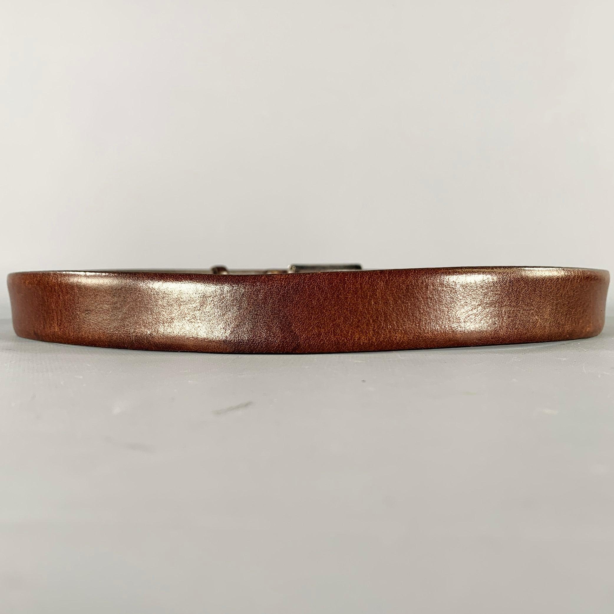 JIL SANDER Size 37 Brown Leather Wooden Buckle Belt In Excellent Condition For Sale In San Francisco, CA