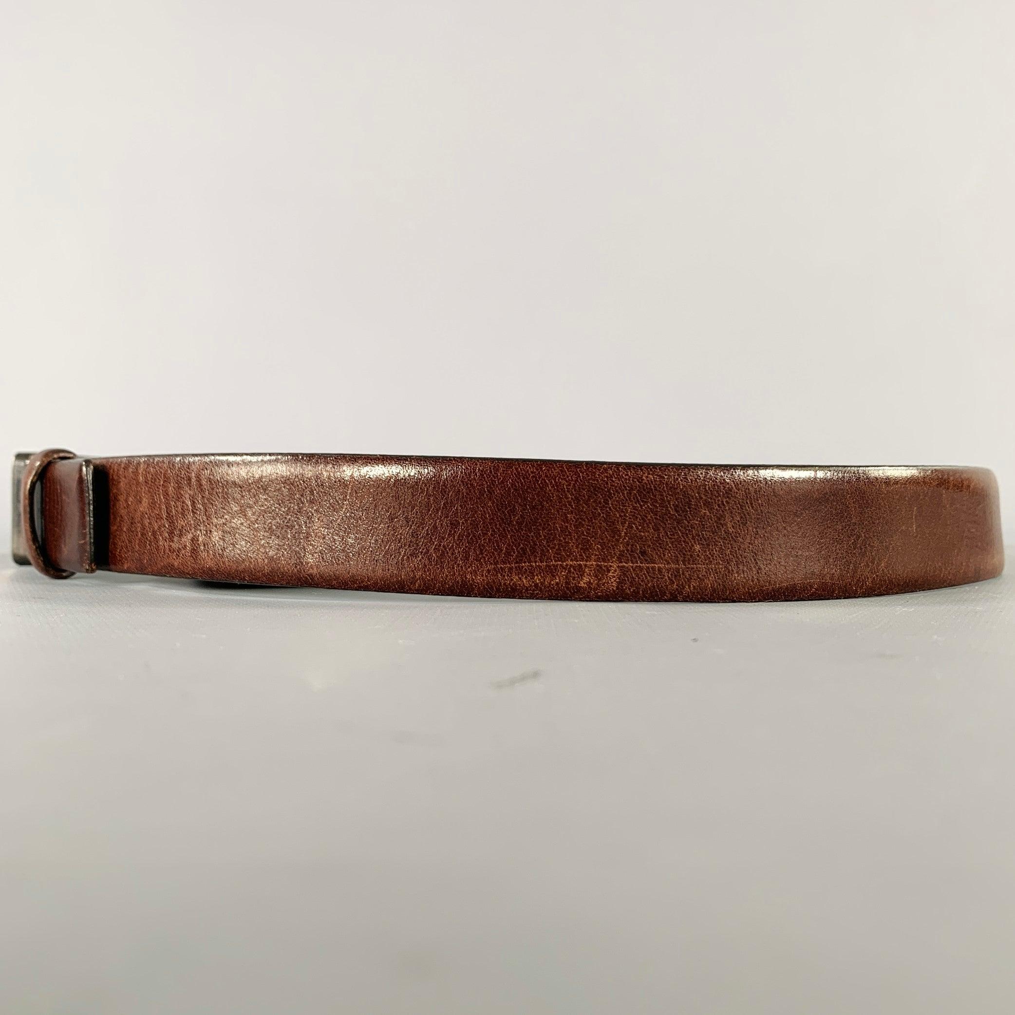 Men's JIL SANDER Size 37 Brown Leather Wooden Buckle Belt For Sale