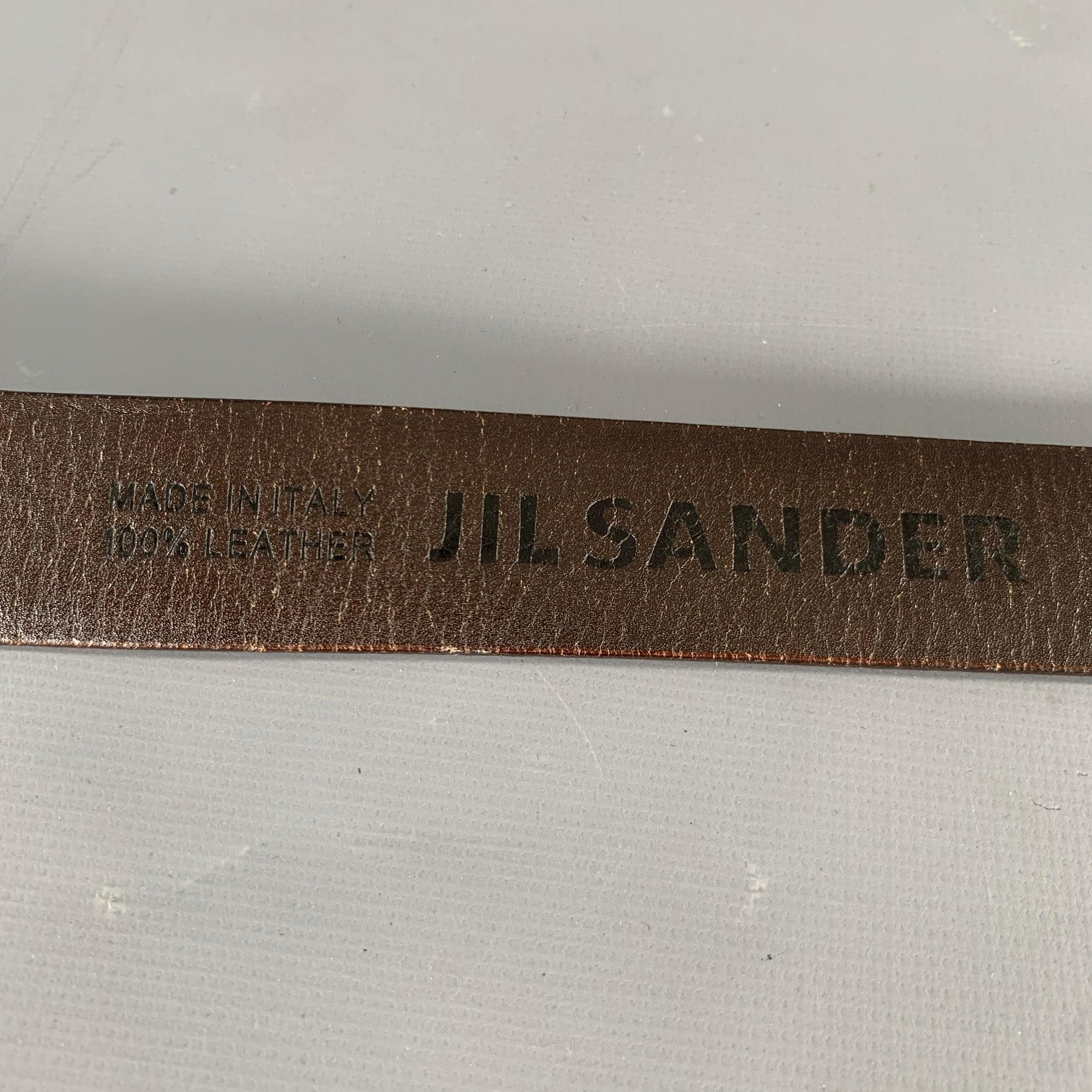 JIL SANDER Size 37 Brown Leather Wooden Buckle Belt For Sale 2