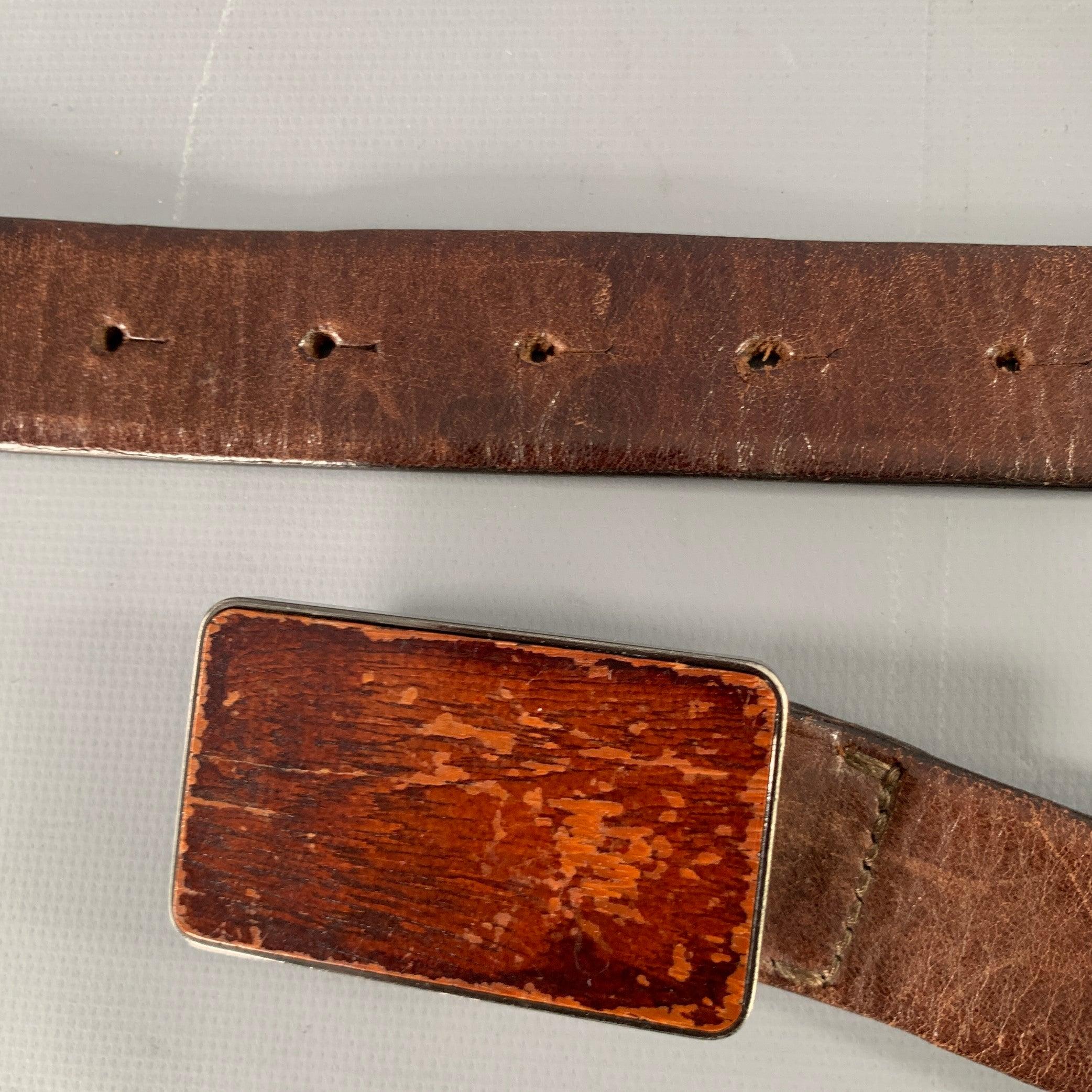 JIL SANDER Size 37 Brown Leather Wooden Buckle Belt For Sale 3