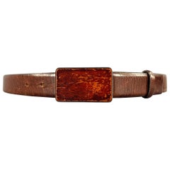 JIL SANDER Size 37 Brown Leather Wooden Buckle Belt