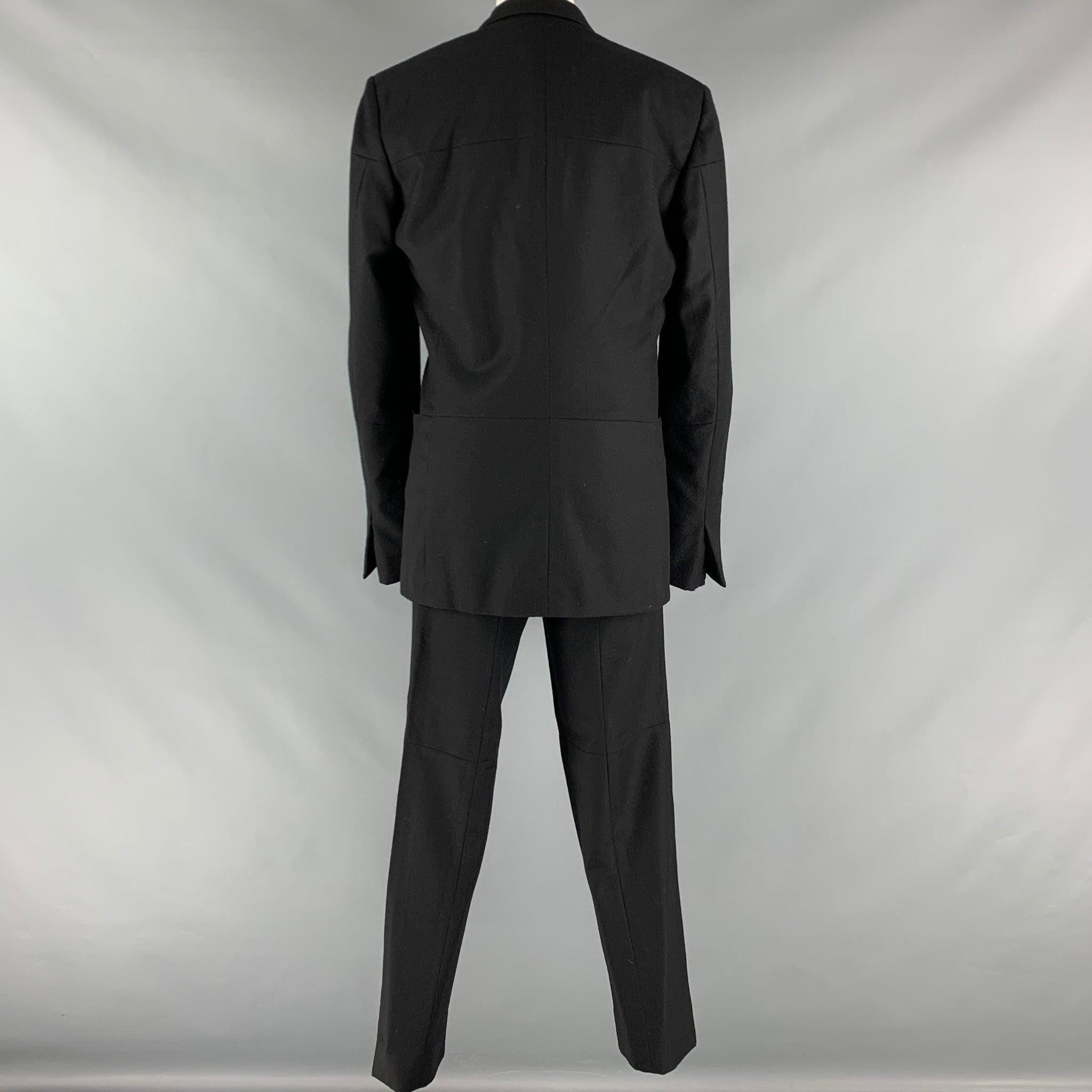 Men's JIL SANDER Size 38 Black Patchwork Wool Single Button Suit For Sale