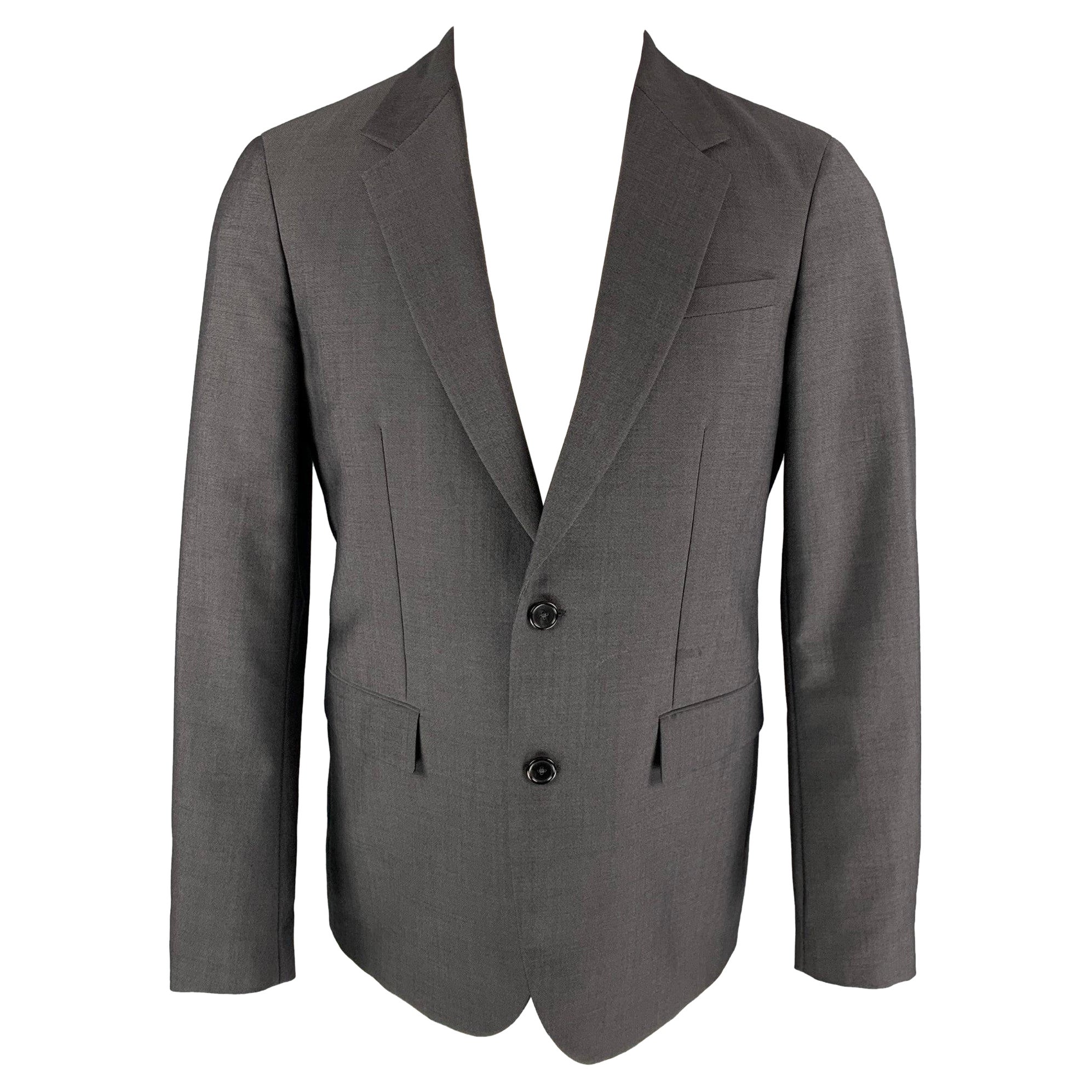 Jil Sander taglia 38 Cappotto sportivo grigio scuro in lana e mohair con risvolto a tacche