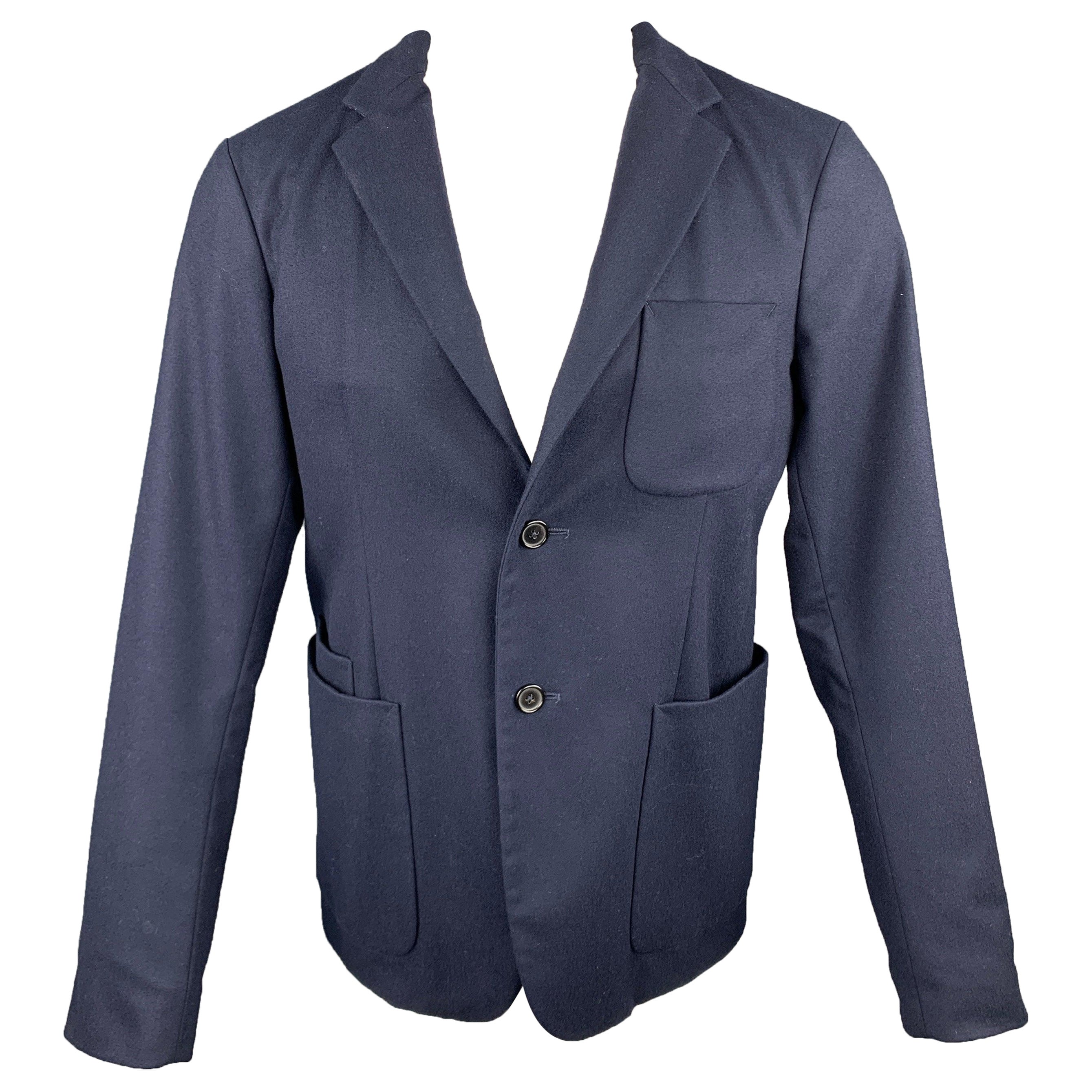 JIL SANDER Talla 38 Chaquetón de lana azul marino con solapa de muesca