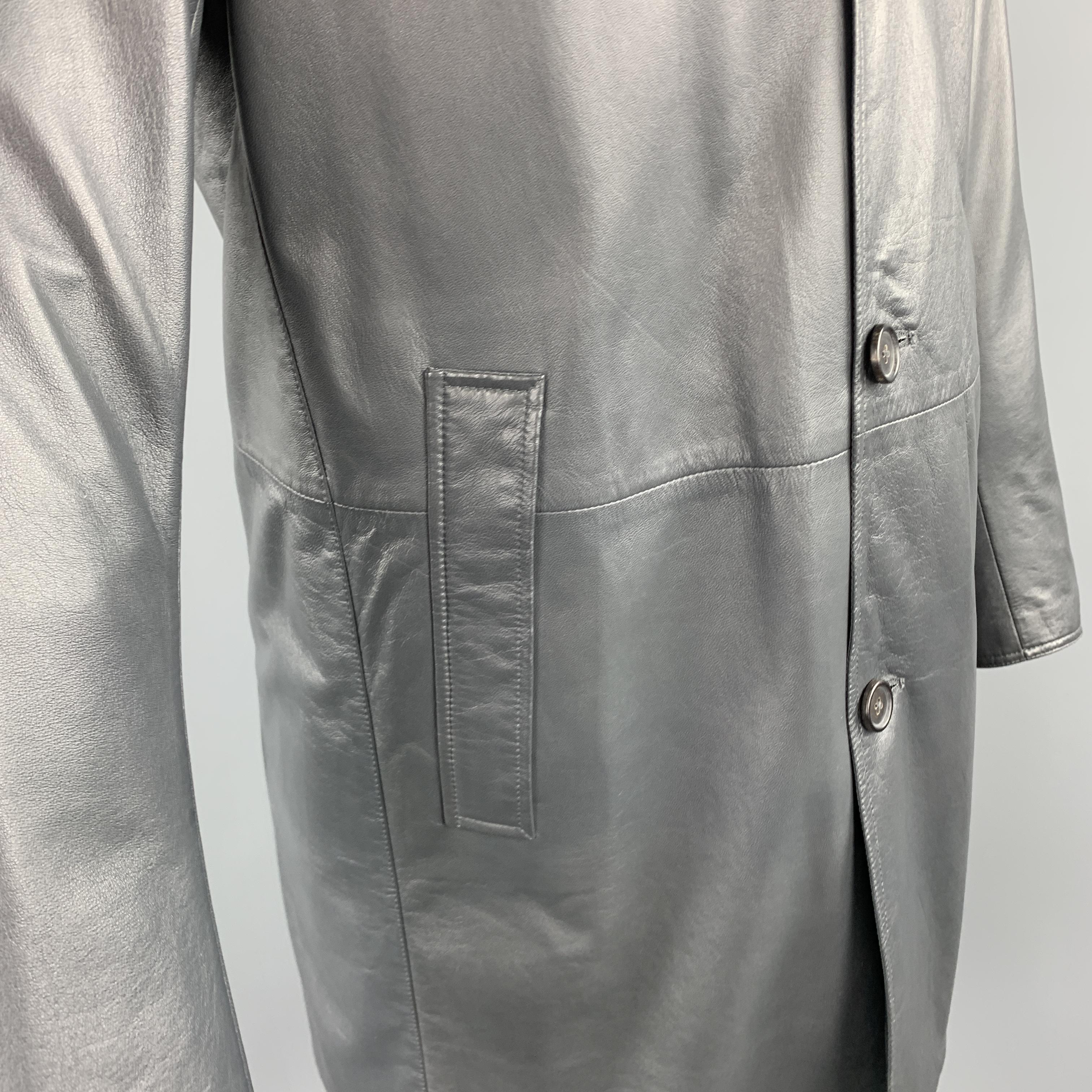 Gray JIL SANDER Size 38 Slate Grey Nylon / Leather Notch Lapel Reversible Coat