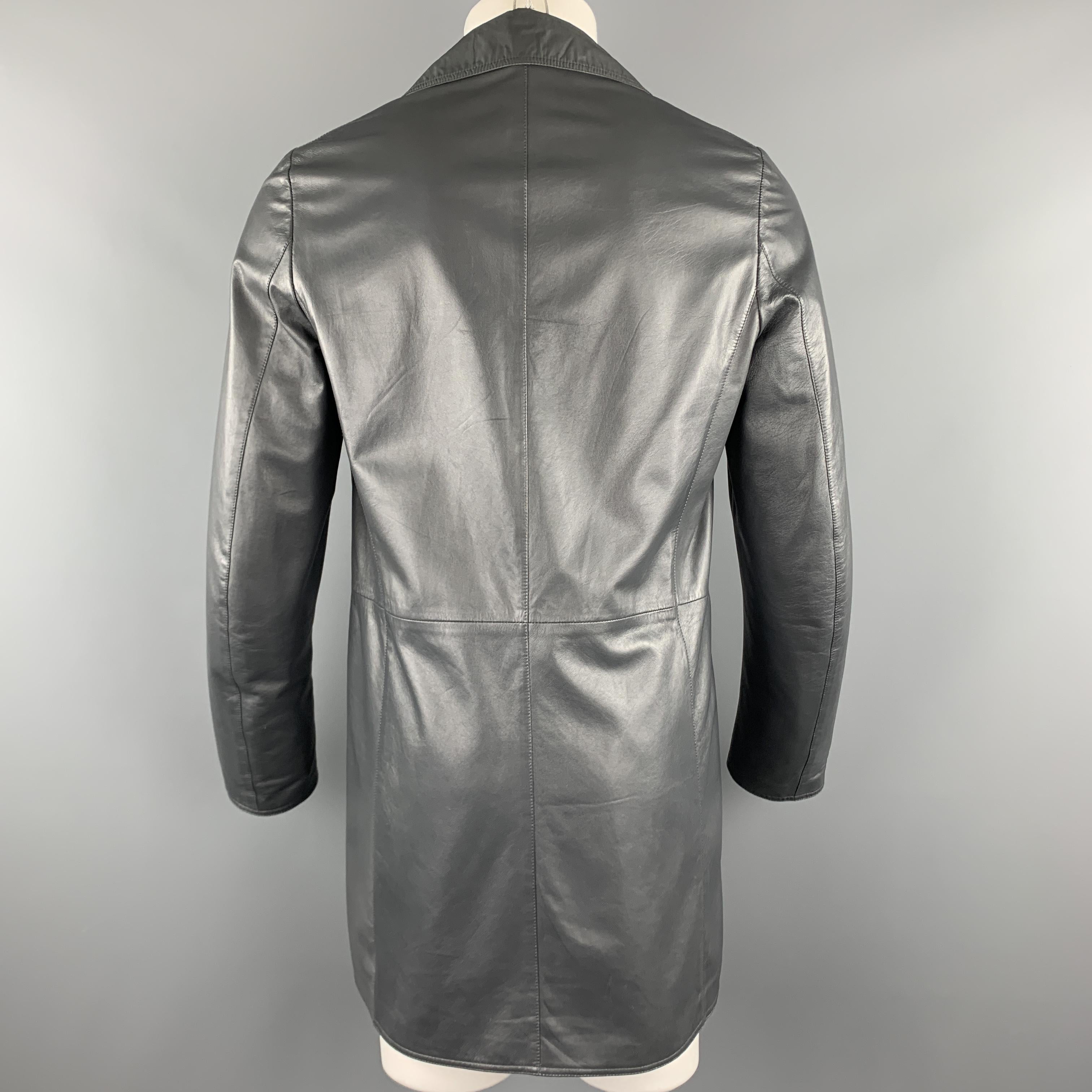 JIL SANDER Size 38 Slate Grey Nylon / Leather Notch Lapel Reversible Coat In Good Condition In San Francisco, CA