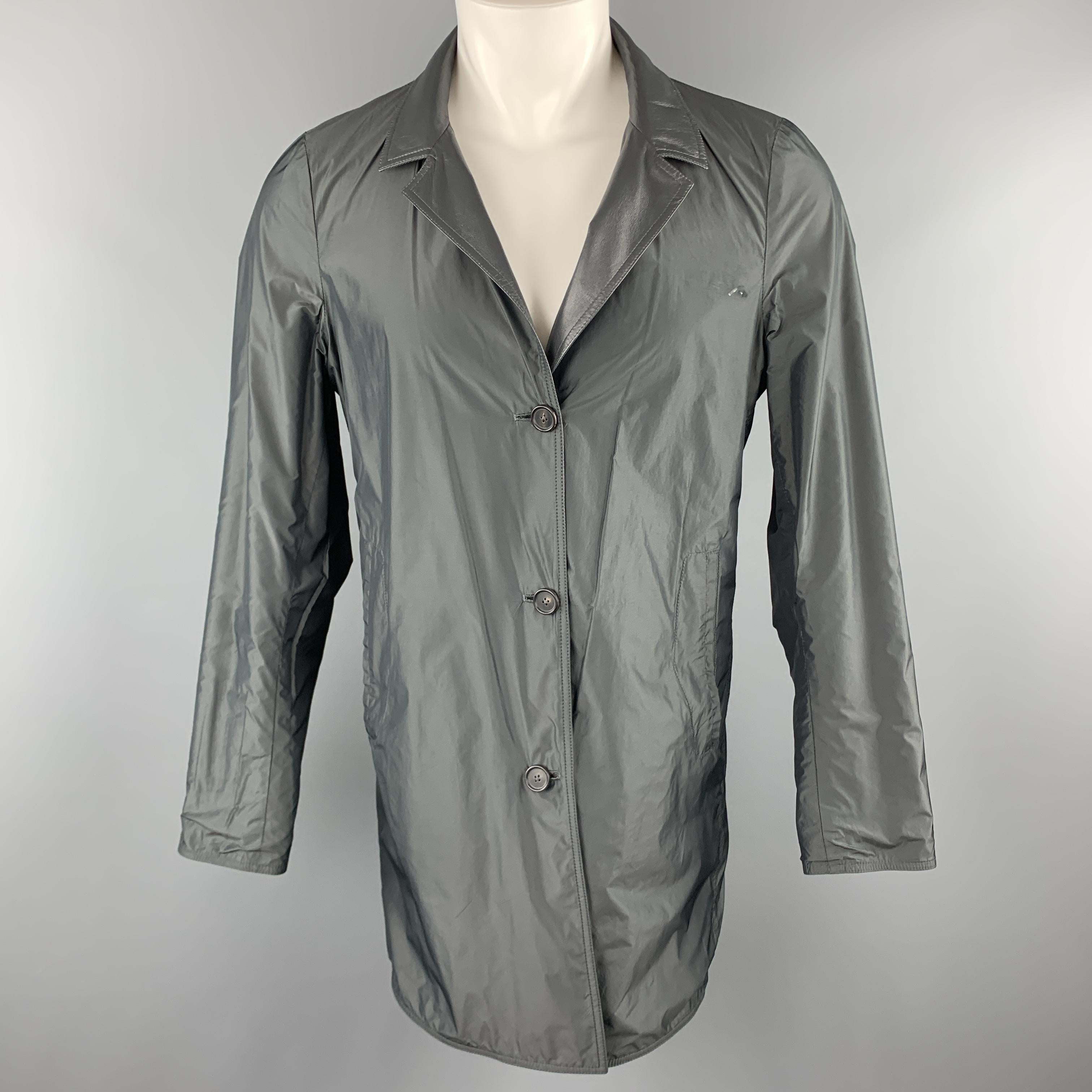 Women's JIL SANDER Size 38 Slate Grey Nylon / Leather Notch Lapel Reversible Coat