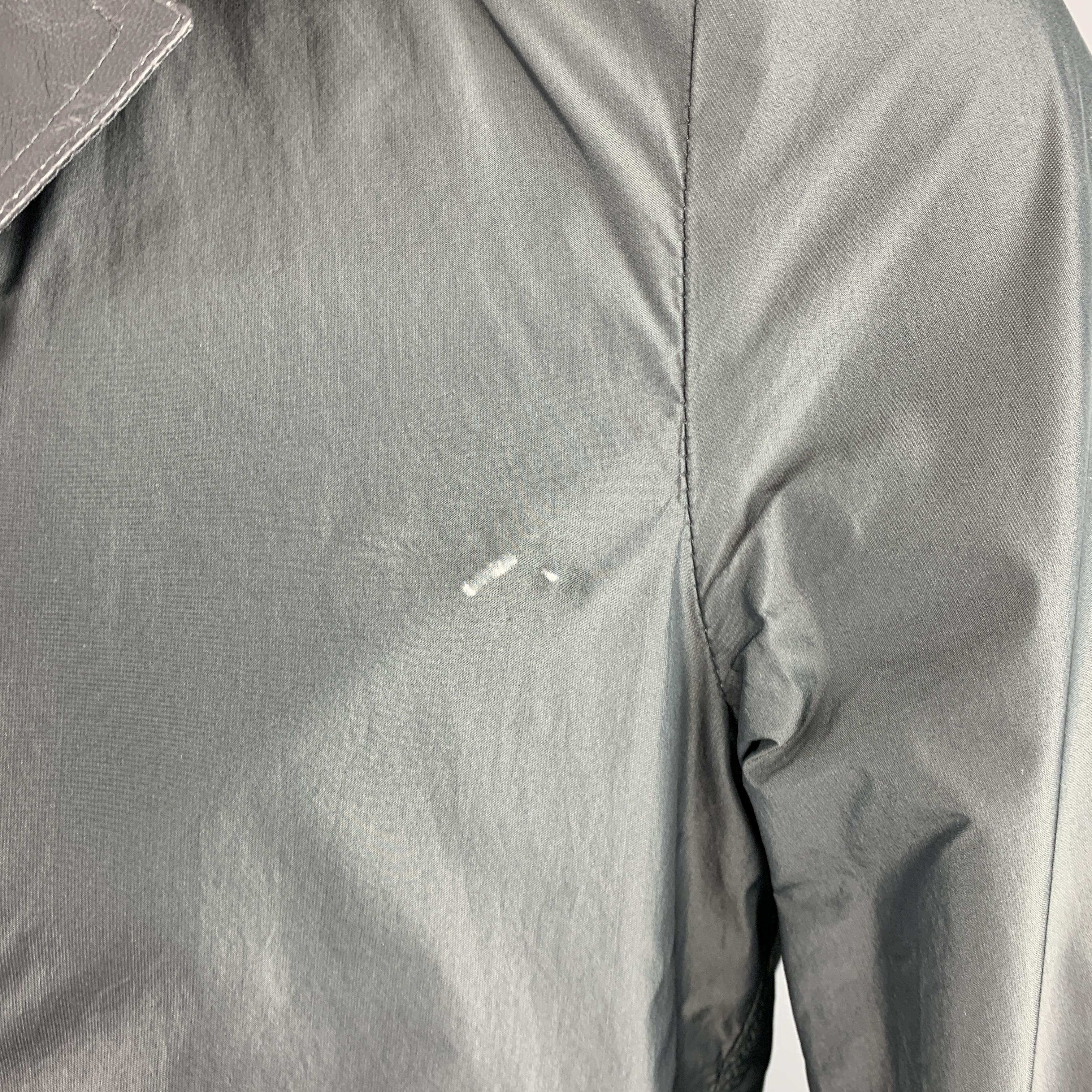 JIL SANDER Size 38 Slate Grey Nylon / Leather Notch Lapel Reversible Coat 1