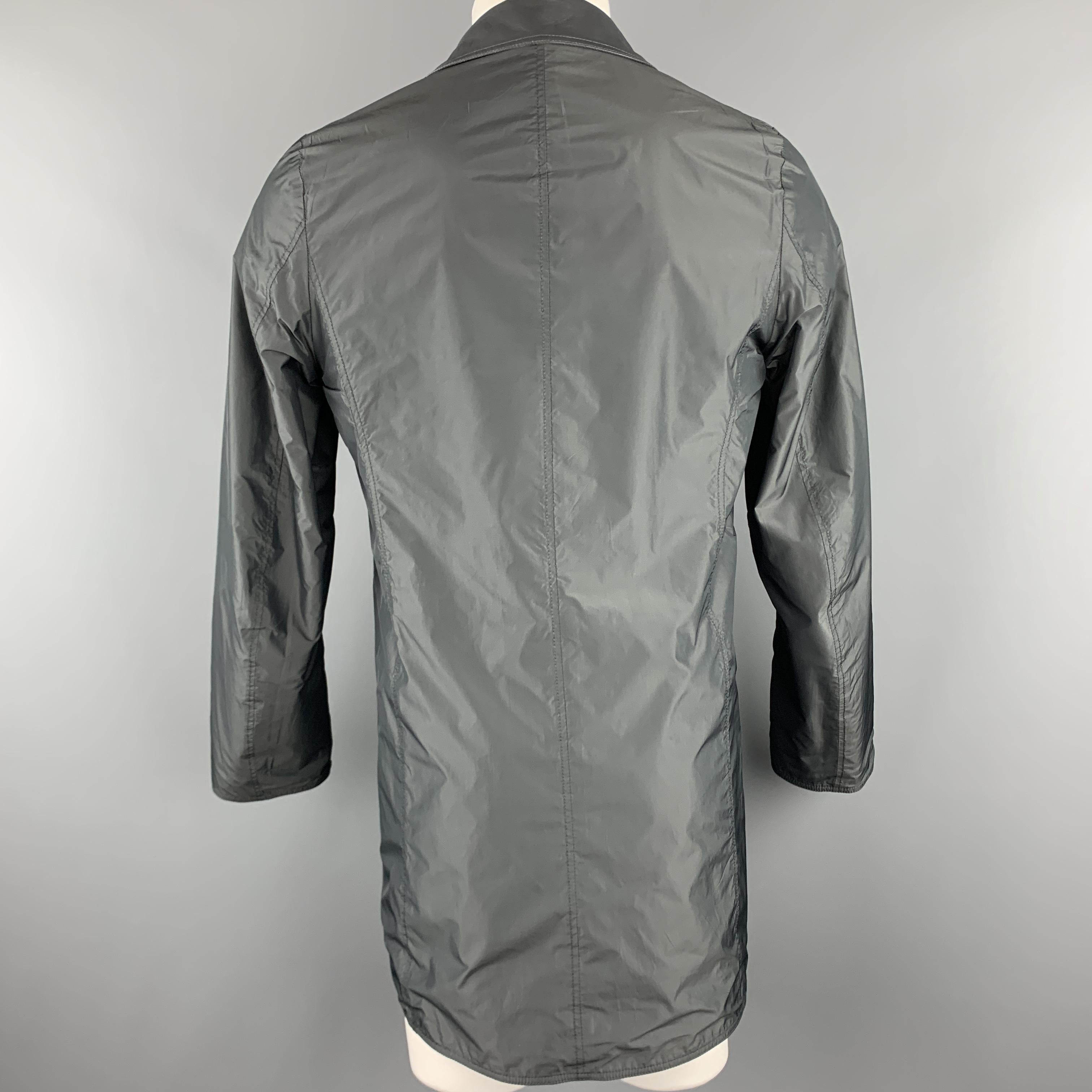 JIL SANDER Size 38 Slate Grey Nylon / Leather Notch Lapel Reversible Coat 2
