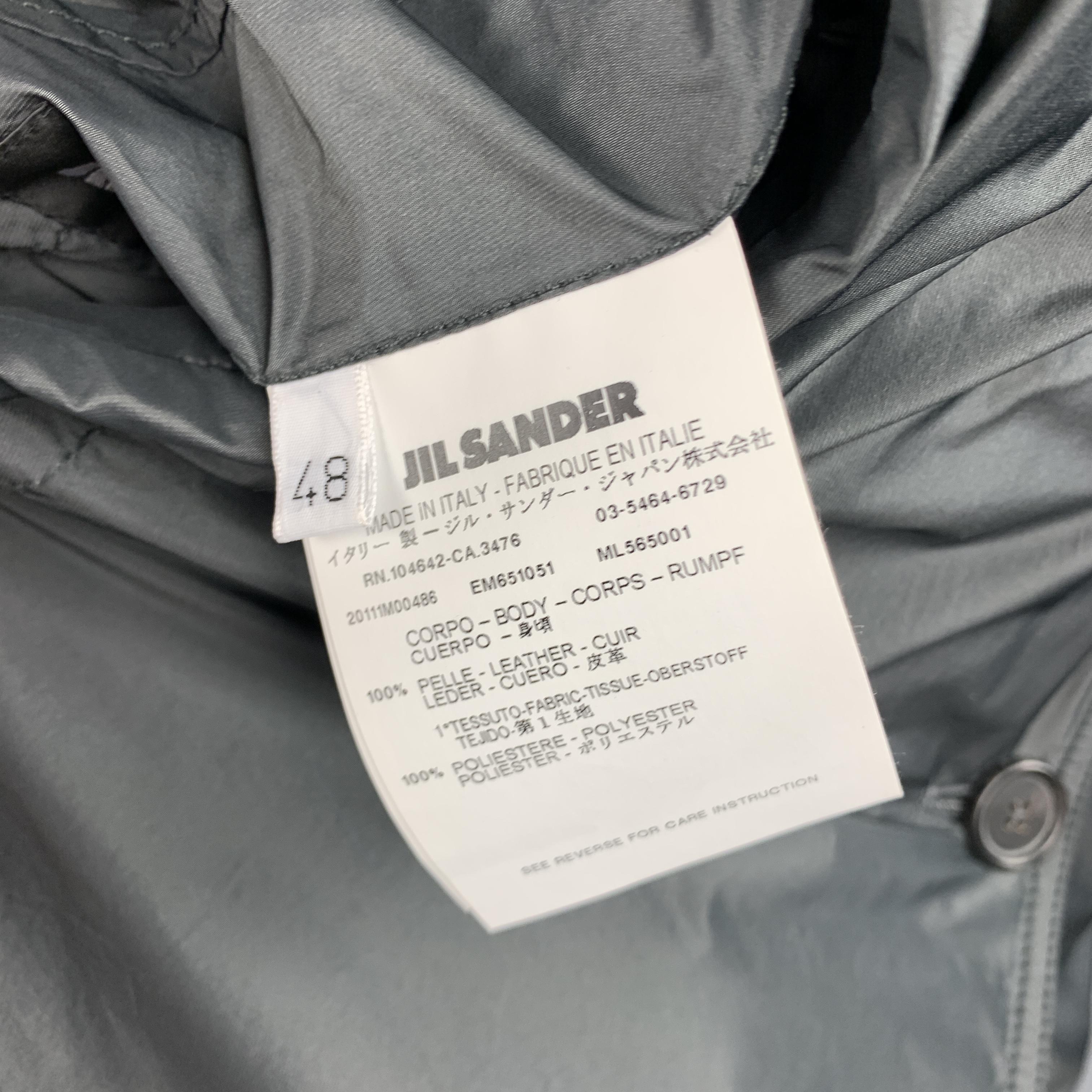 JIL SANDER Size 38 Slate Grey Nylon / Leather Notch Lapel Reversible Coat 3
