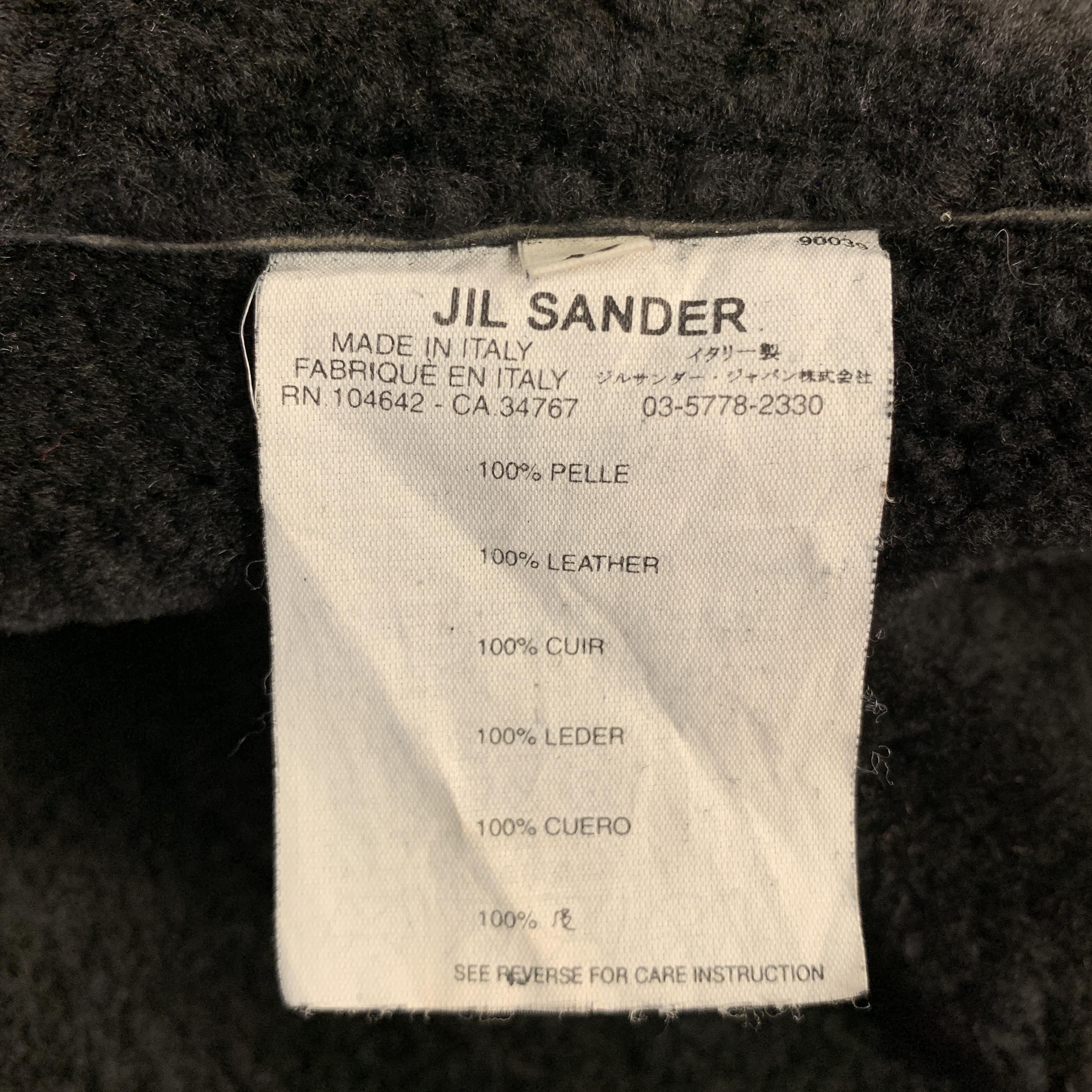 JIL SANDER Size 38 Textured Black Notch Lapel Leather Long Coat 6