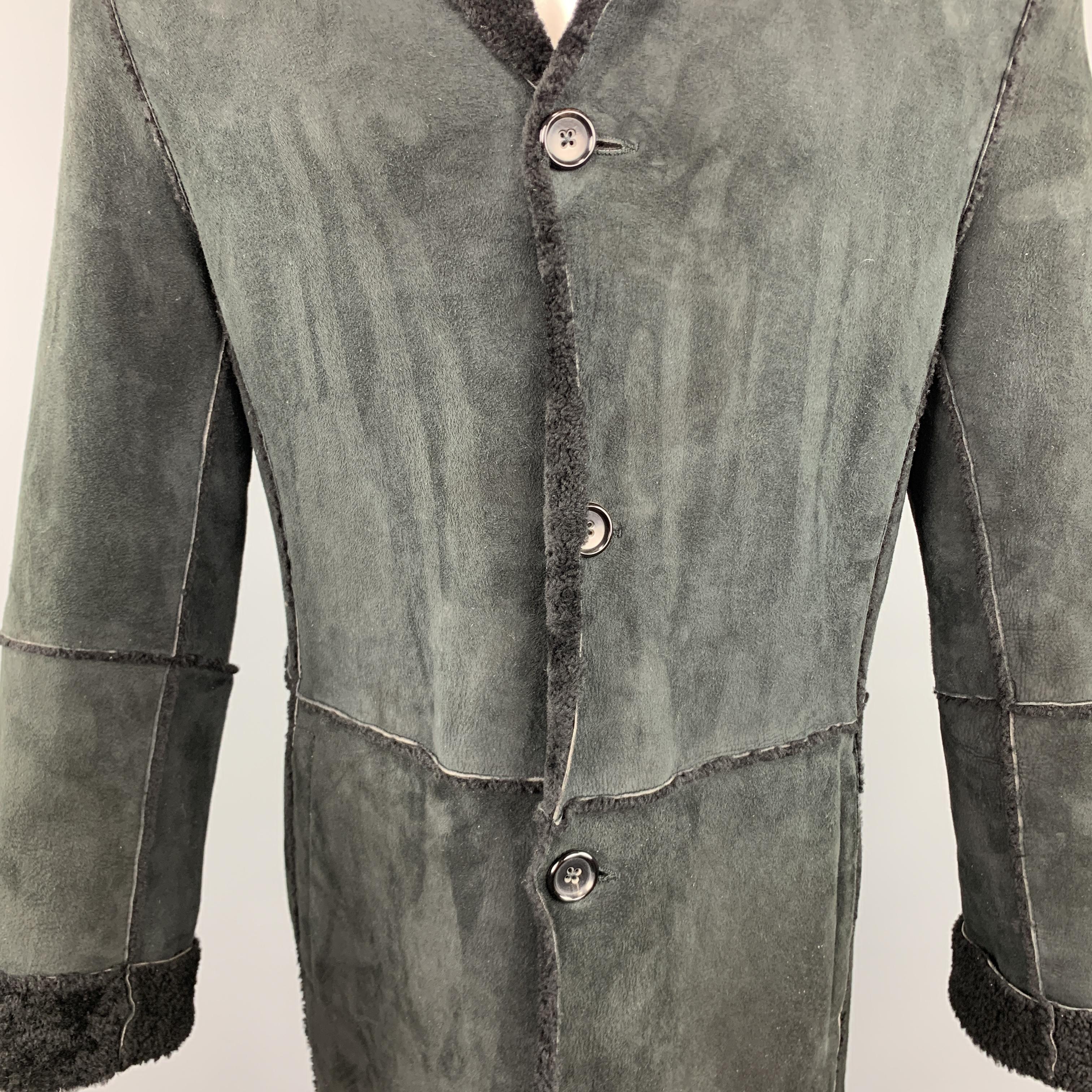 Women's or Men's JIL SANDER Size 38 Textured Black Notch Lapel Leather Long Coat