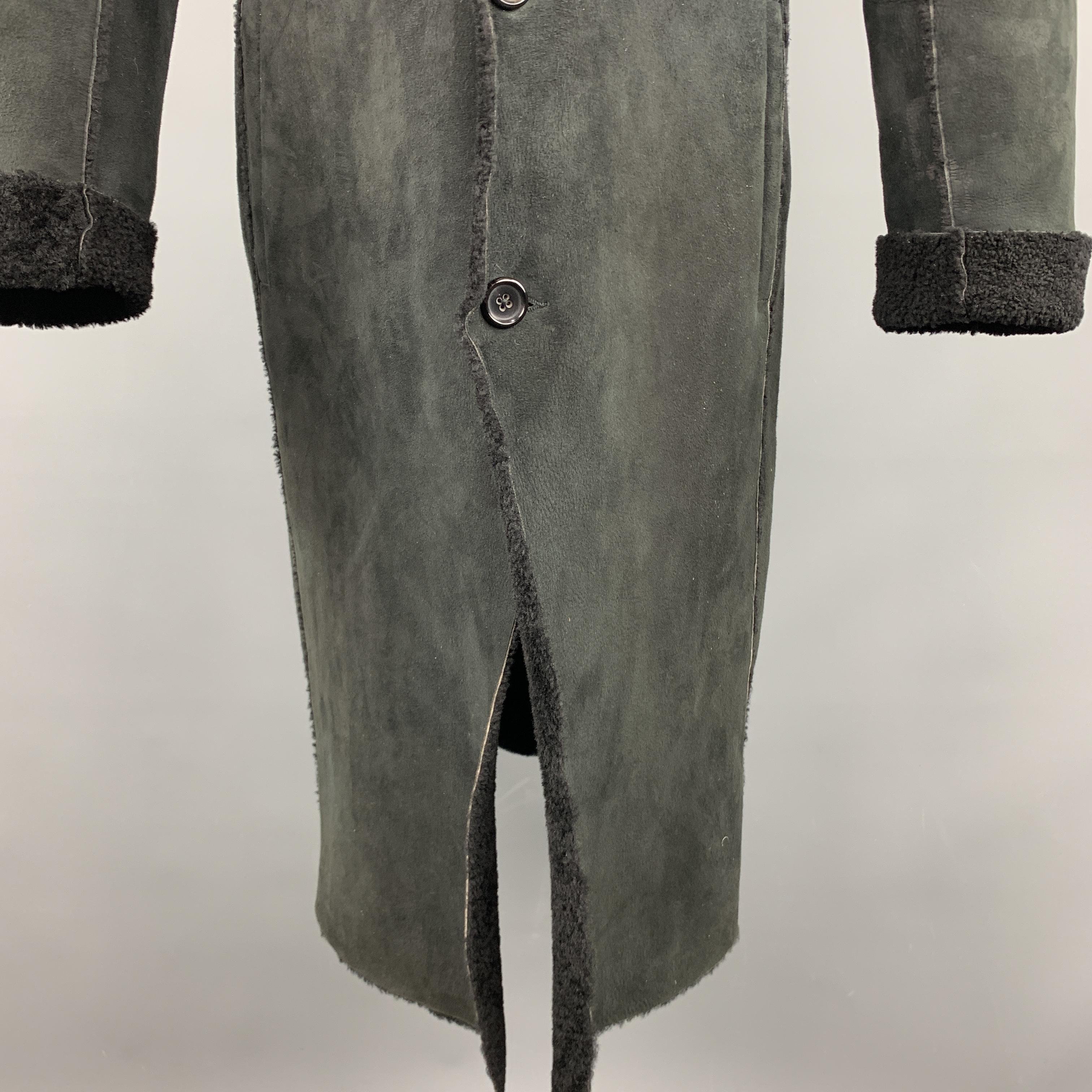 JIL SANDER Size 38 Textured Black Notch Lapel Leather Long Coat 1