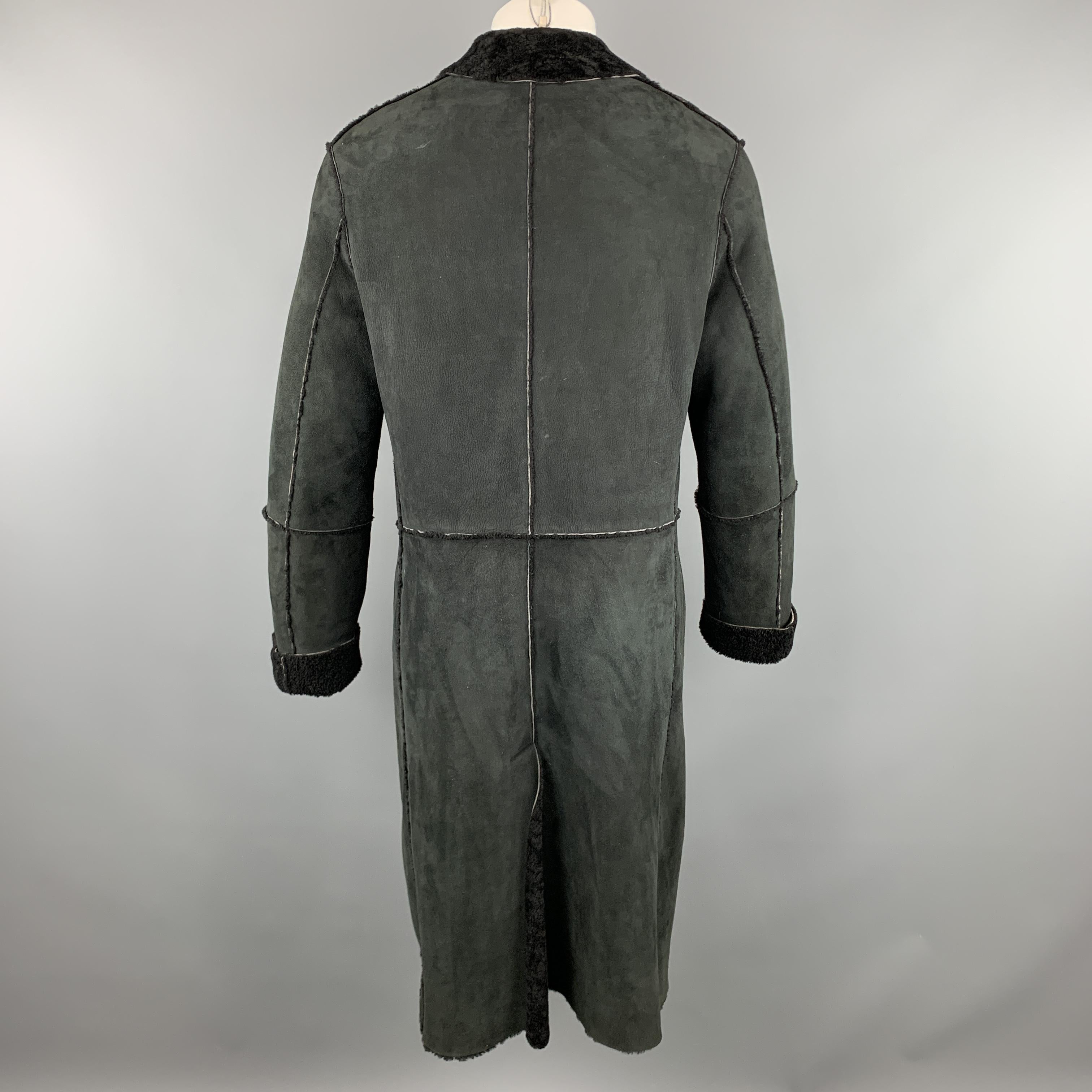 JIL SANDER Size 38 Textured Black Notch Lapel Leather Long Coat 2