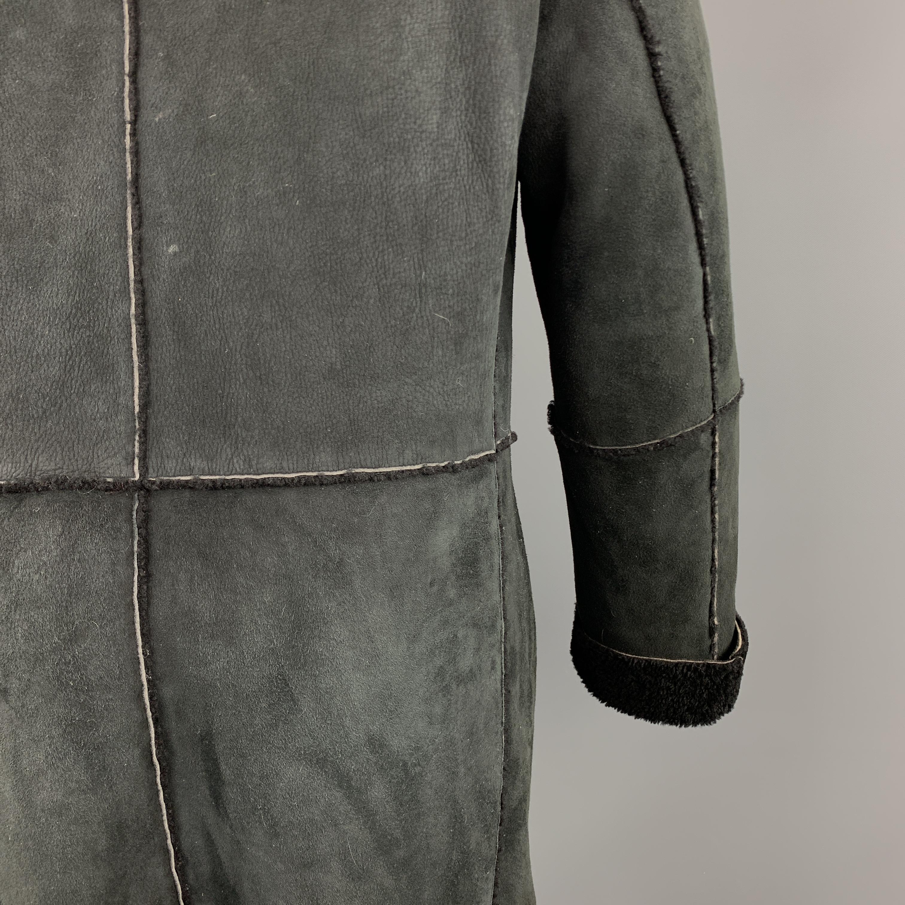 JIL SANDER Size 38 Textured Black Notch Lapel Leather Long Coat 4